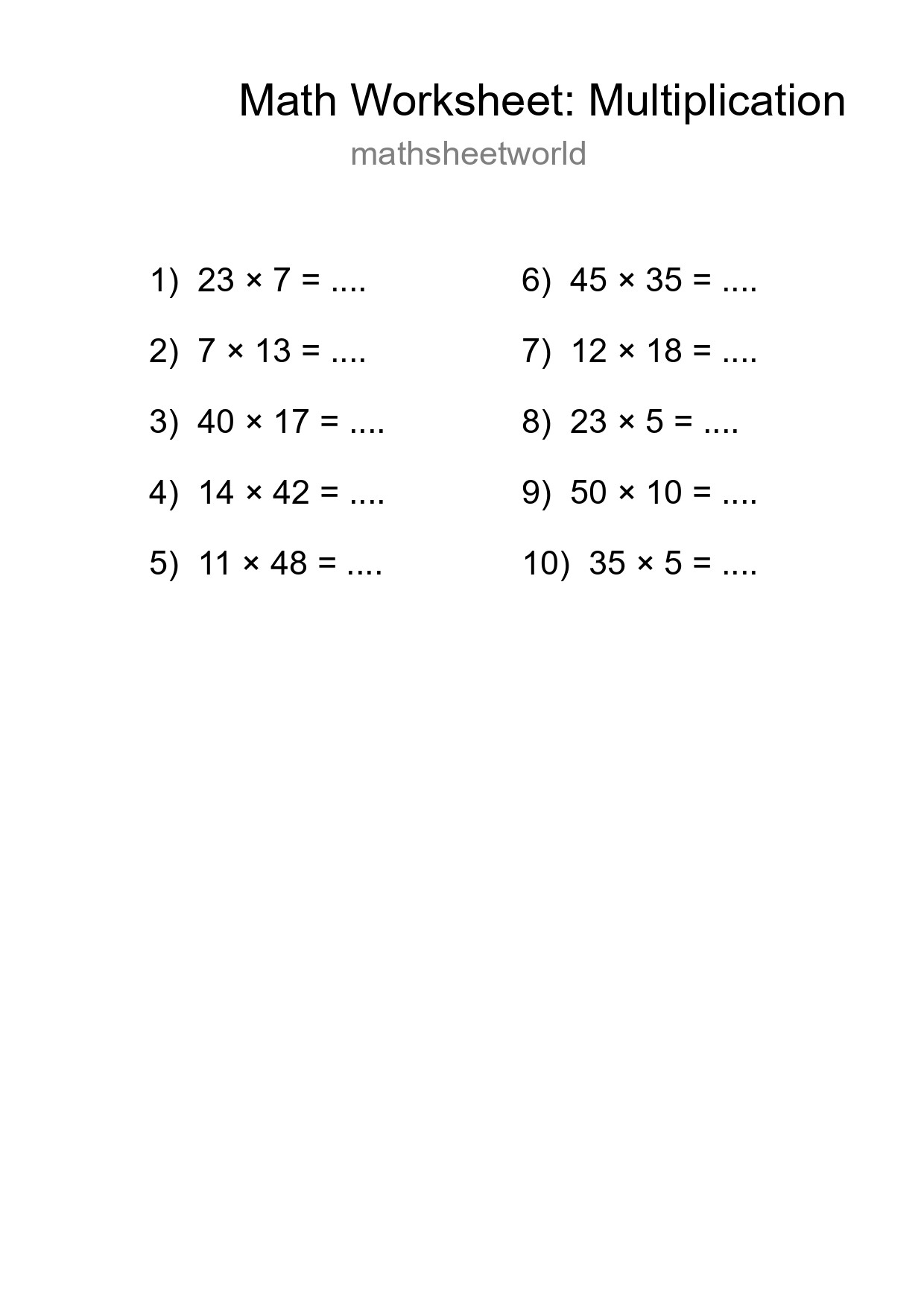Free 10 Multiplication Math Worksheet For Grade 2 - Part 216