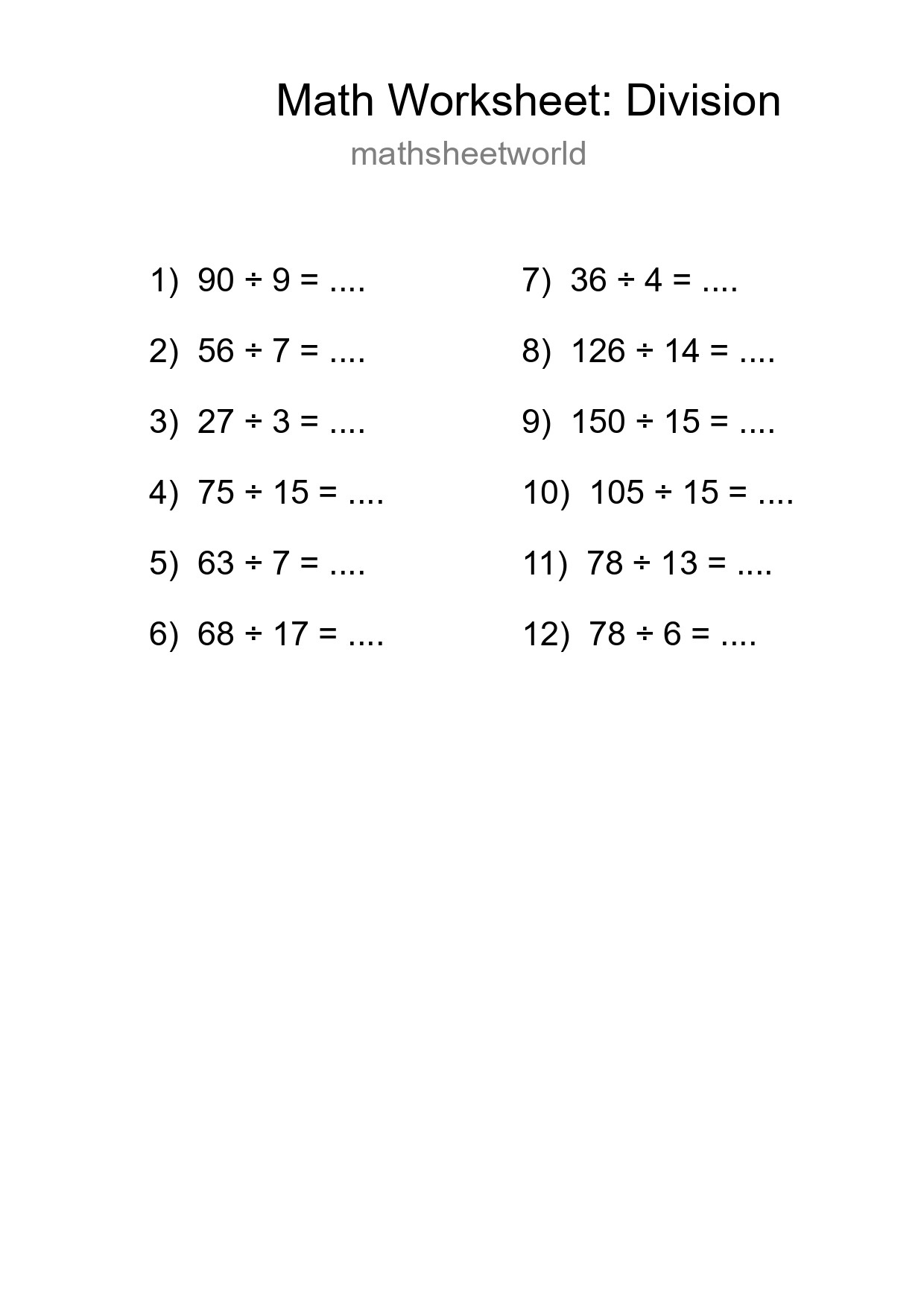 Free 12 Division Math Worksheet For Grade 2 - Part 37