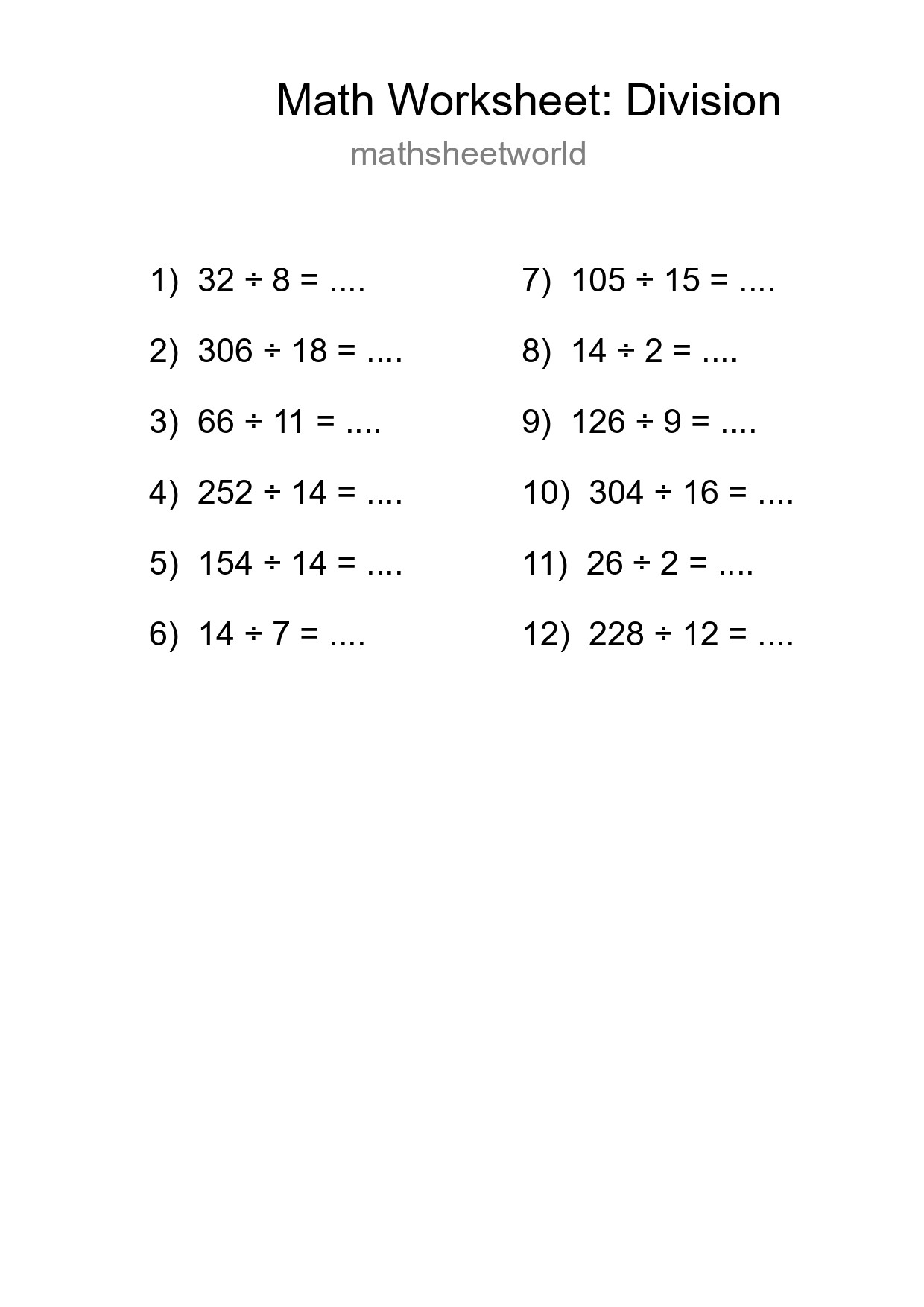 Free 12 Division Math Worksheet For Grade 2 With Answers - Part 202