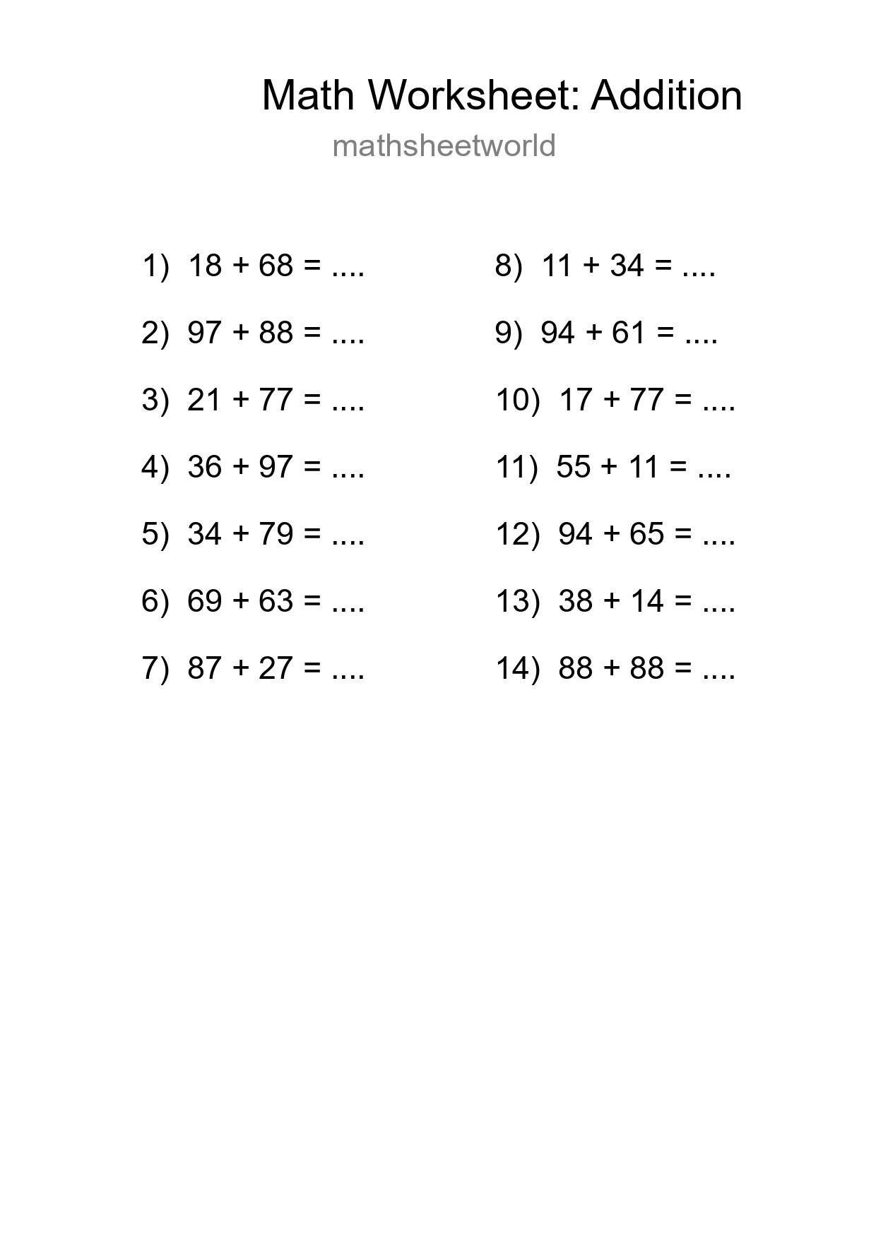 Free 14 Addition Math Worksheet For Grade 3 With Answers - Part 265