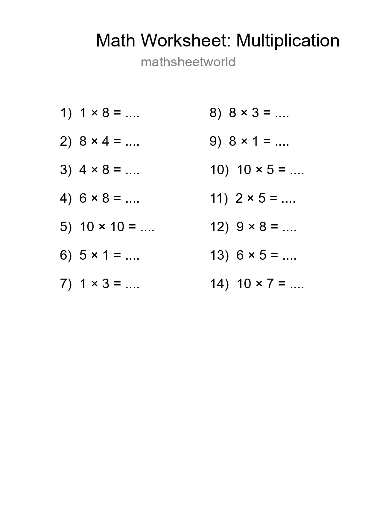 Free 14 Multiplication Math Worksheet For Grade 1 - Part 18