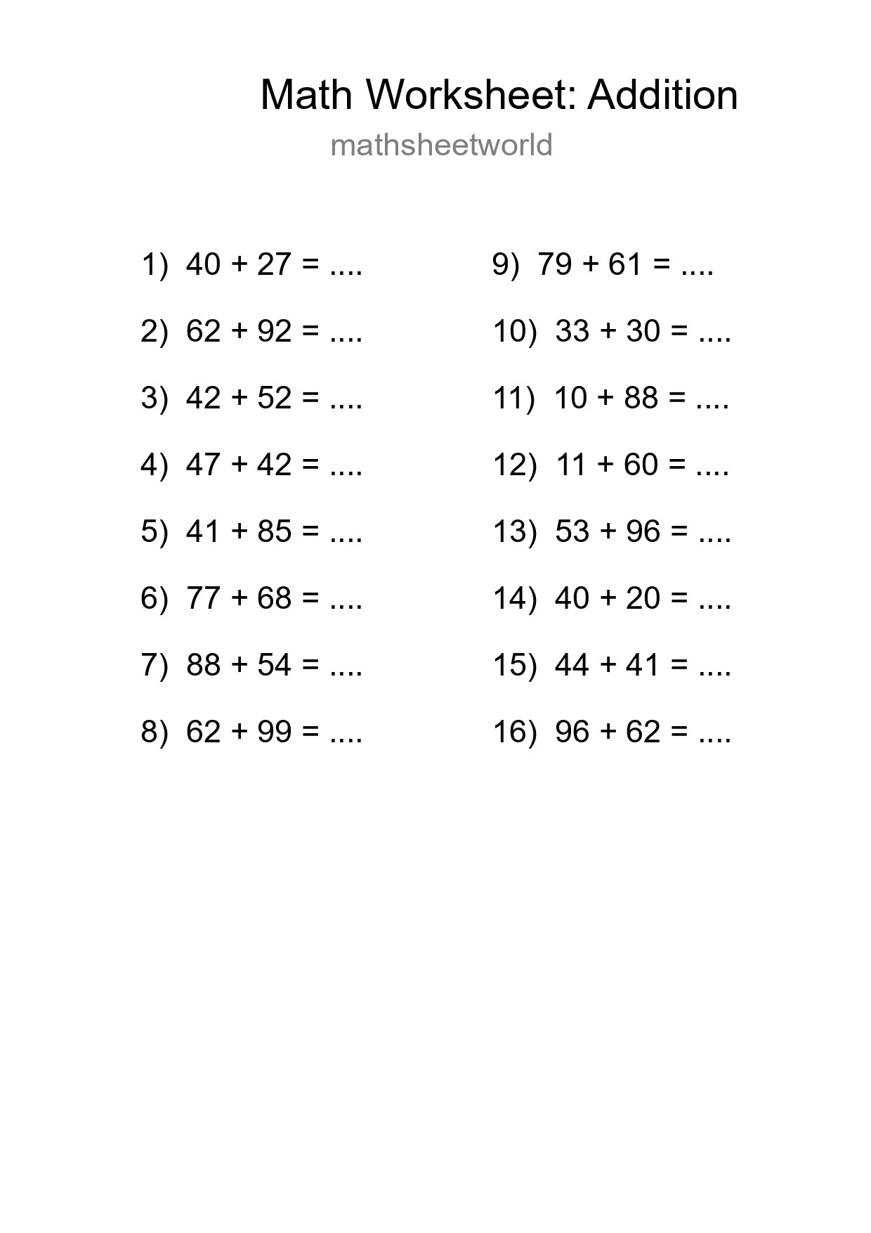 Free 16 Addition Math Worksheet For Grade 3 - Part 199