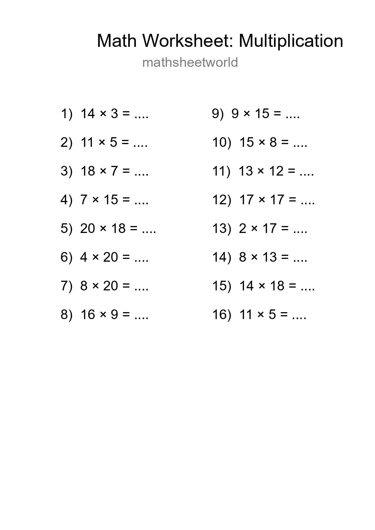 Free 16 Multiplication Math Worksheet For Grade 2 With Answers - Part 106