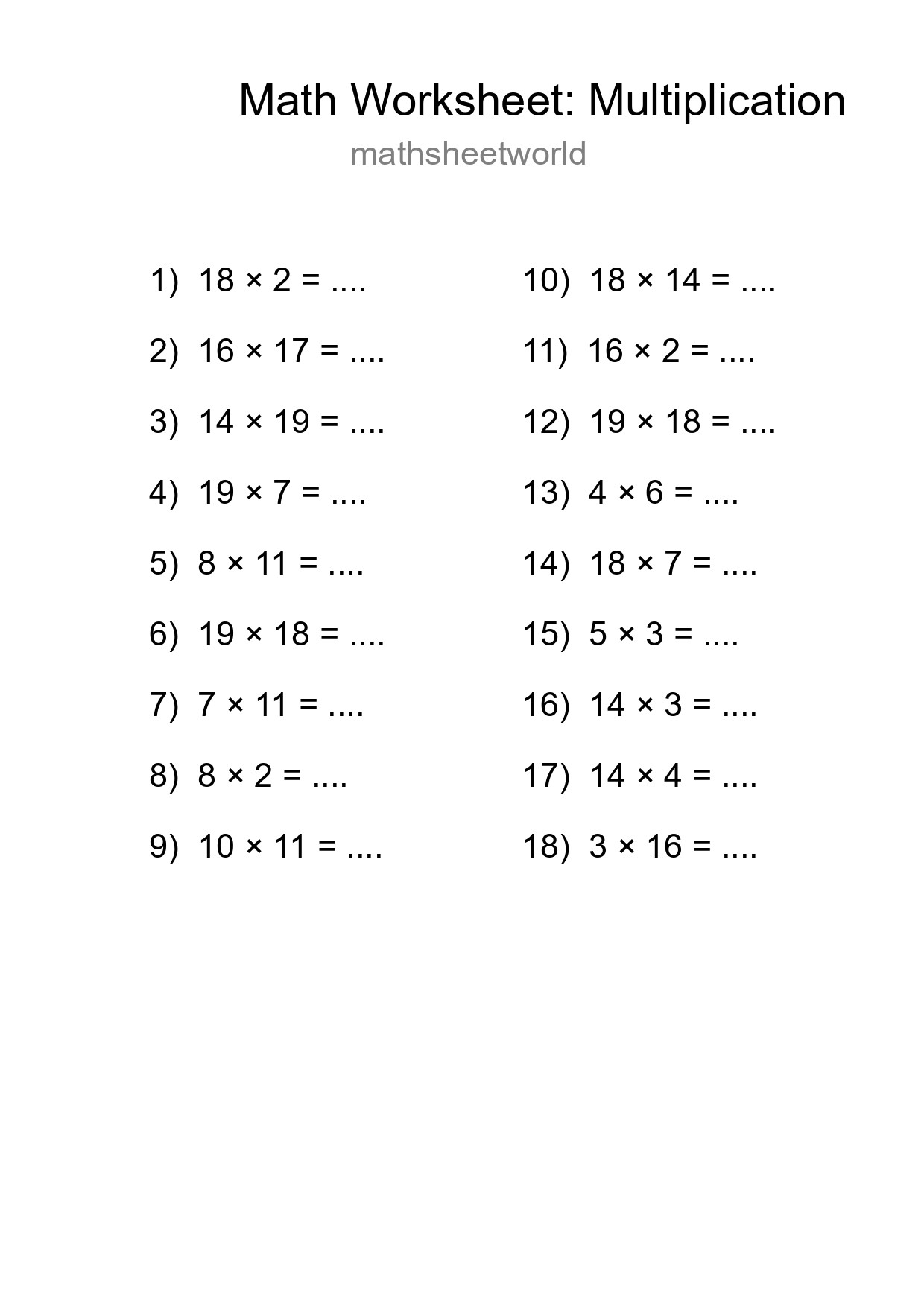 Free 18 Multiplication Math Worksheet For Grade 2 - Part 183