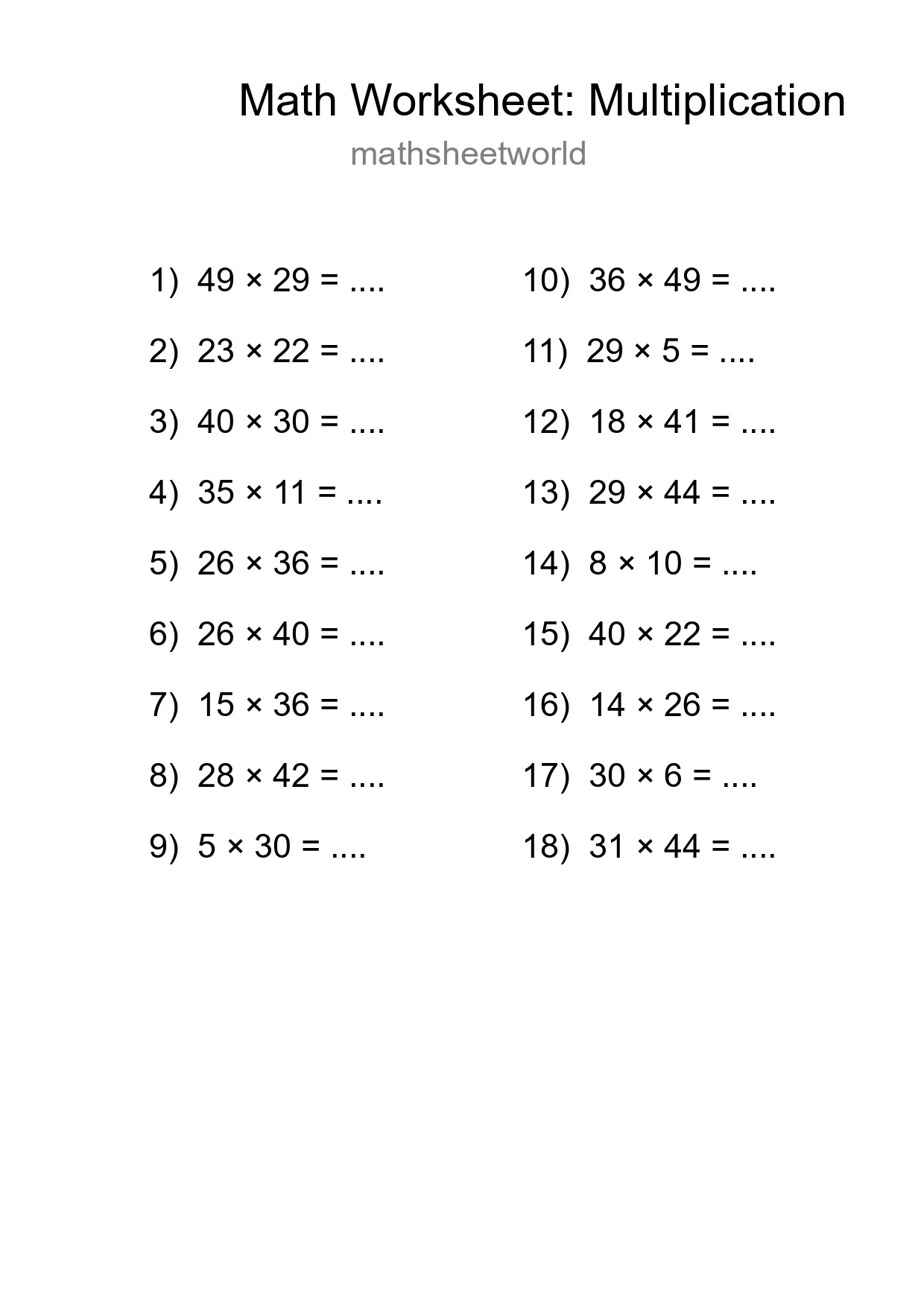 Free 18 Multiplication Math Worksheet For Grade 2 With Answers - Part 117