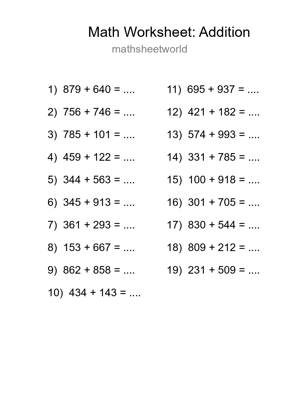 Free 19 Addition Math Worksheet For Grade 5 - Part 243