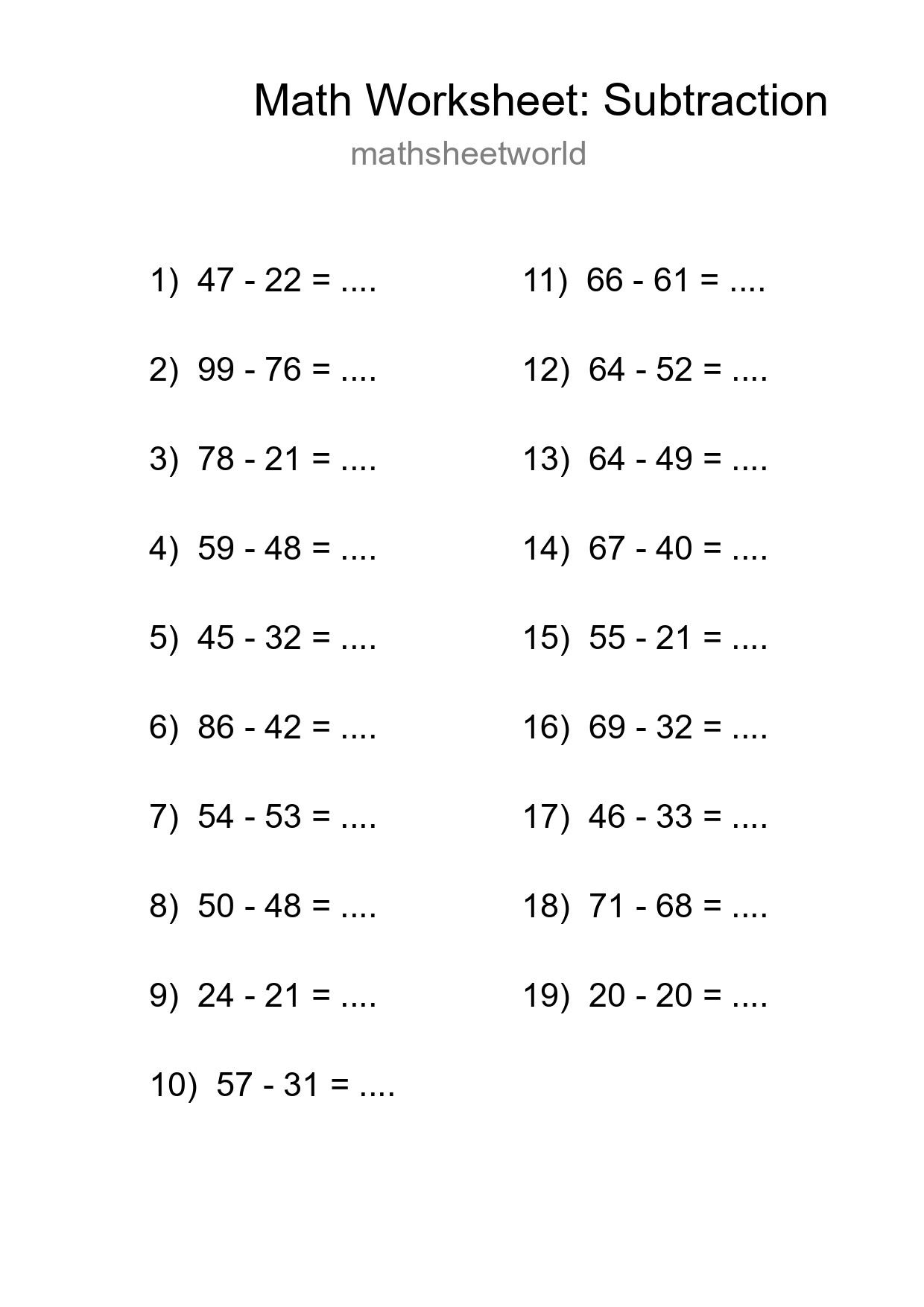 Free 19 Subtraction Math Worksheet For Grade 3 - Part 107