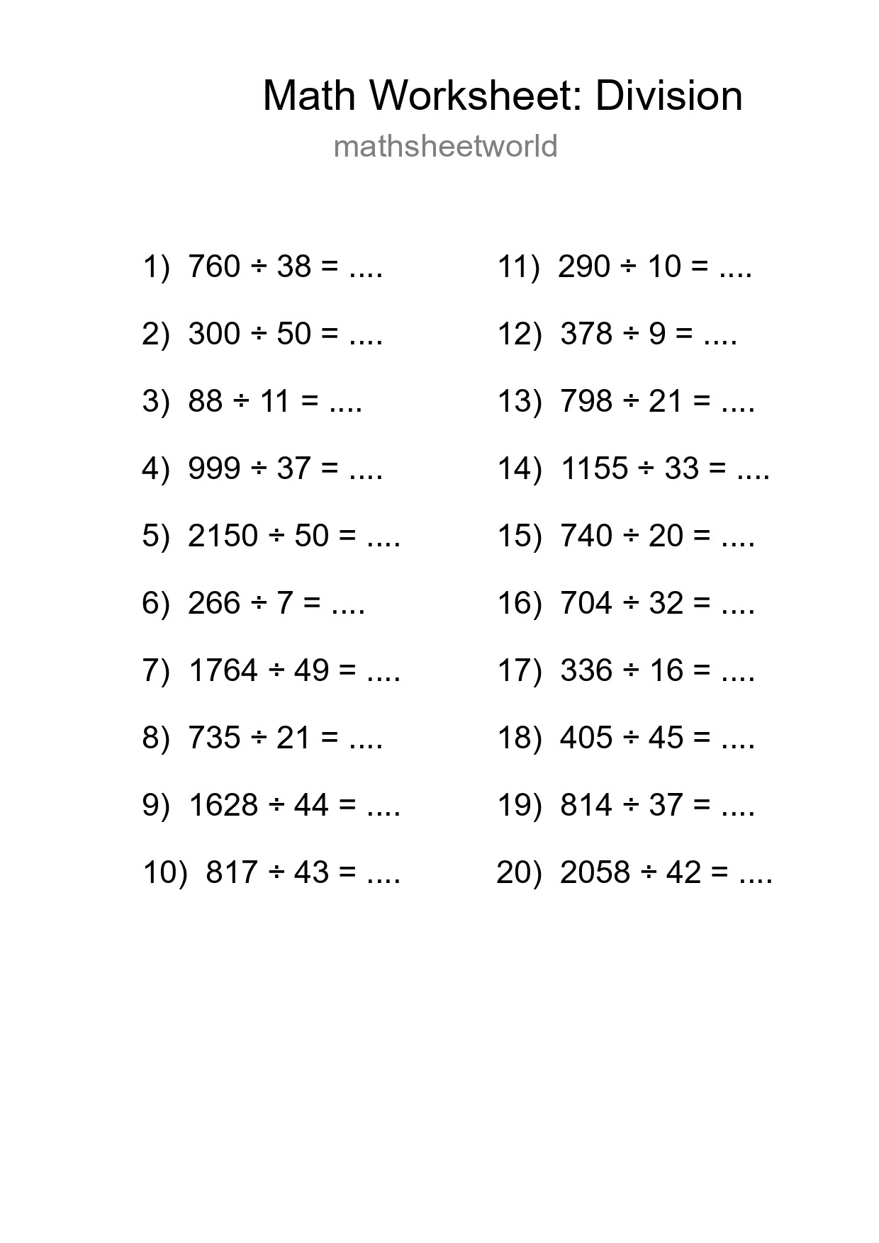 Free 20 Division Math Worksheet For Grade 2 - Part 4