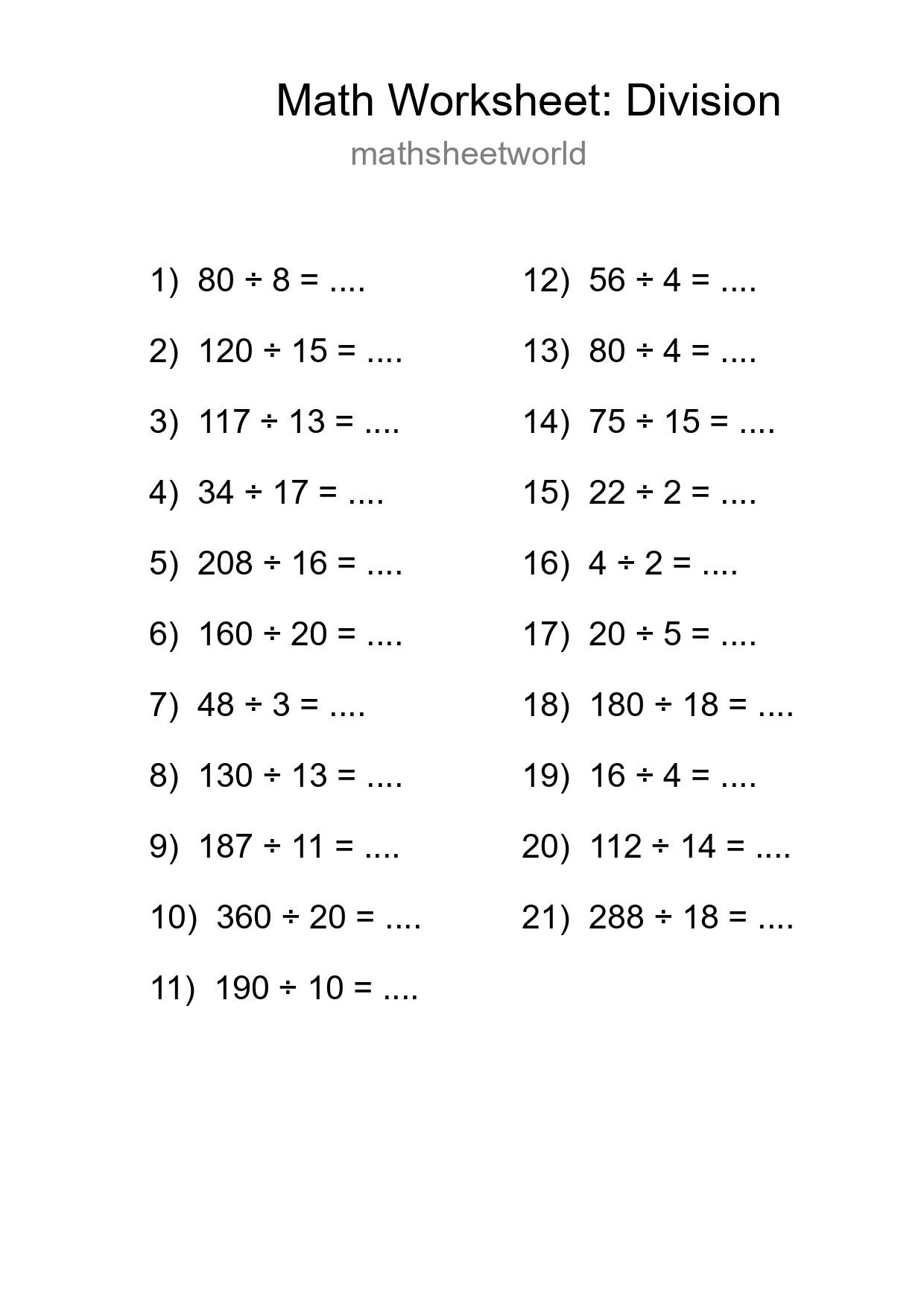 Free 21 Division Math Worksheet For Grade 2 - Part 268