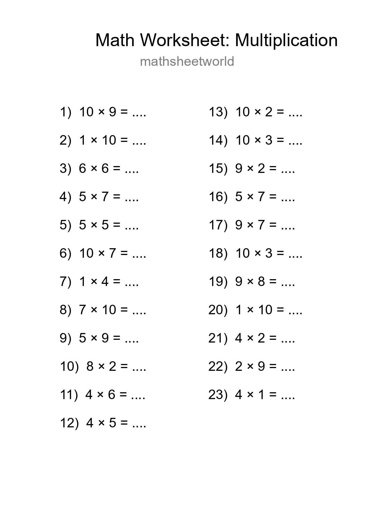 Free 23 Multiplication Math Worksheet For Grade 1 With Answers - Part 95