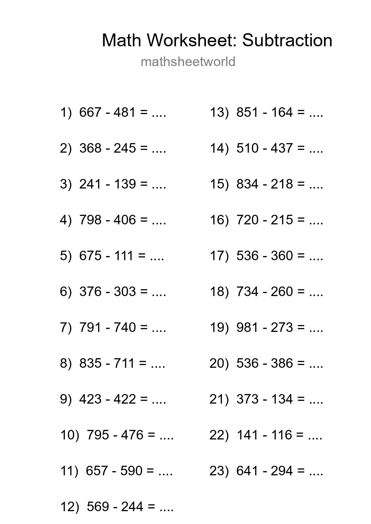 Free 23 Subtraction Math Worksheet For Grade 5 - Part 173
