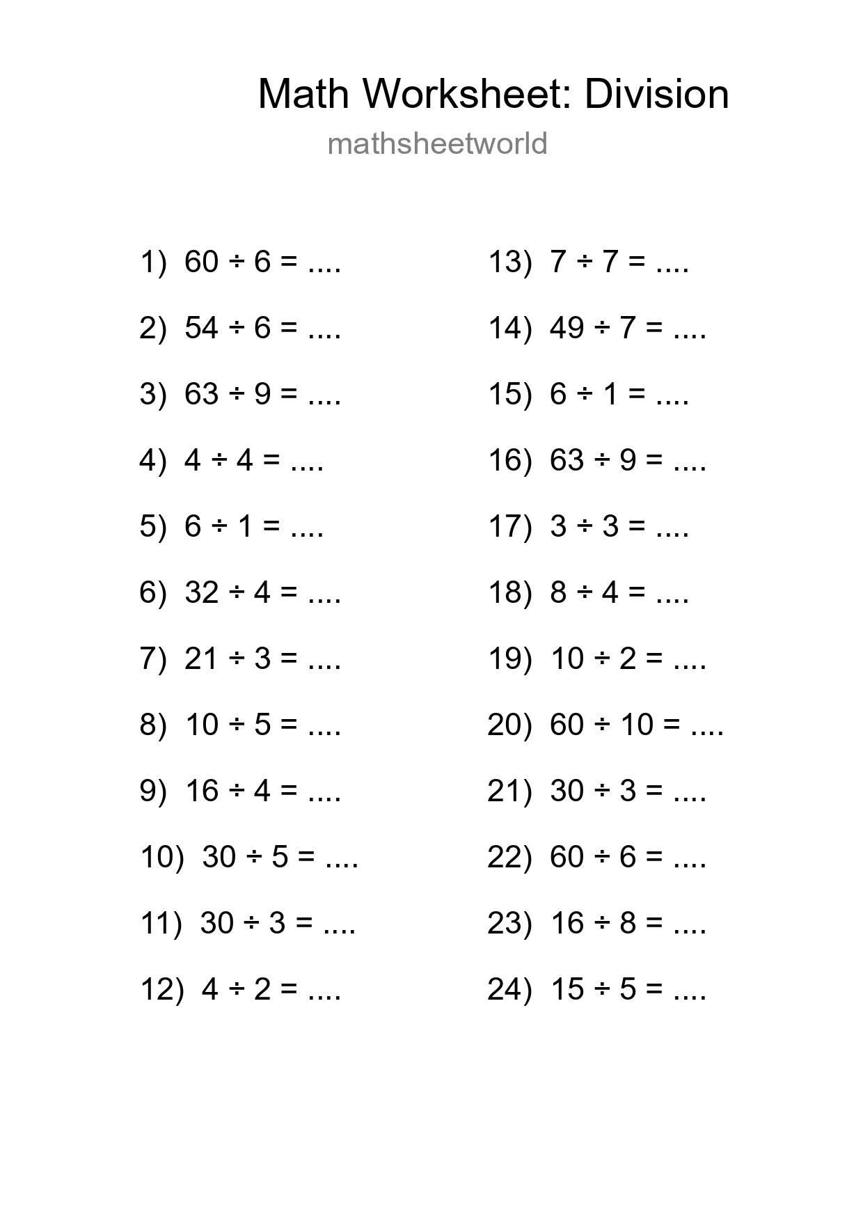 Free 24 Division Math Worksheet For Grade 1 - Part 103