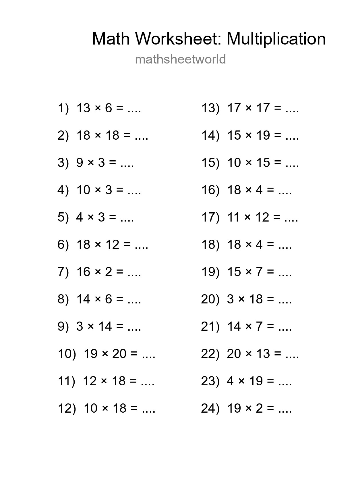 Free 24 Multiplication Math Worksheet For Grade 2 - Part 271