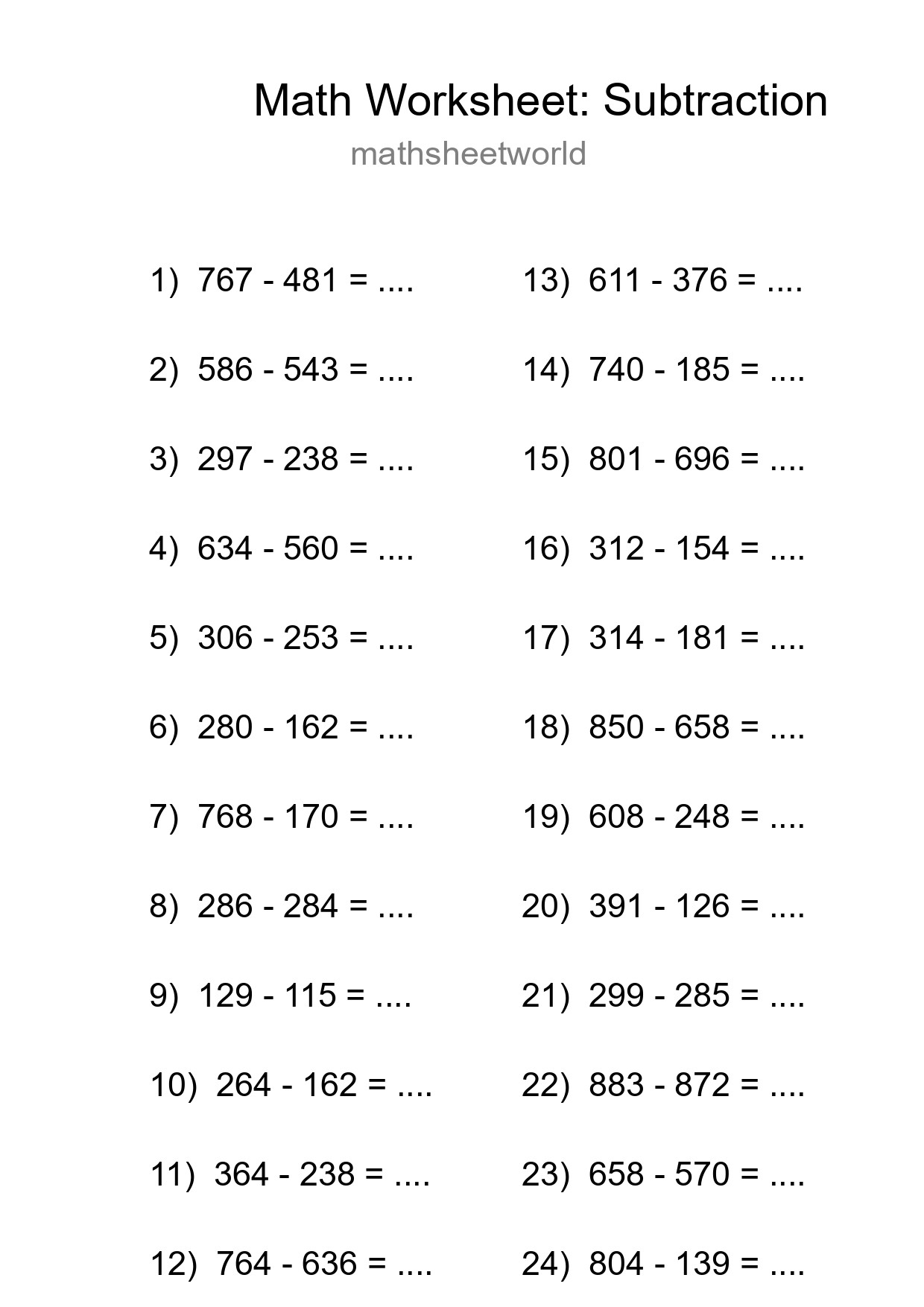Free 24 Subtraction Math Worksheet For Grade 5 With Answers - Part 239