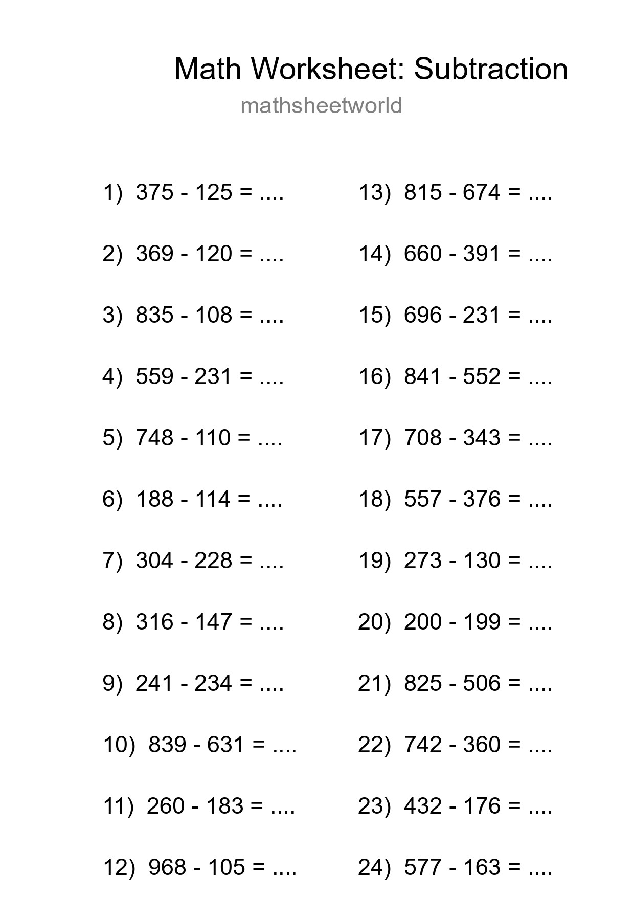 Free 24 Subtraction Math Worksheet For Grade 5 With Answers - Part 63
