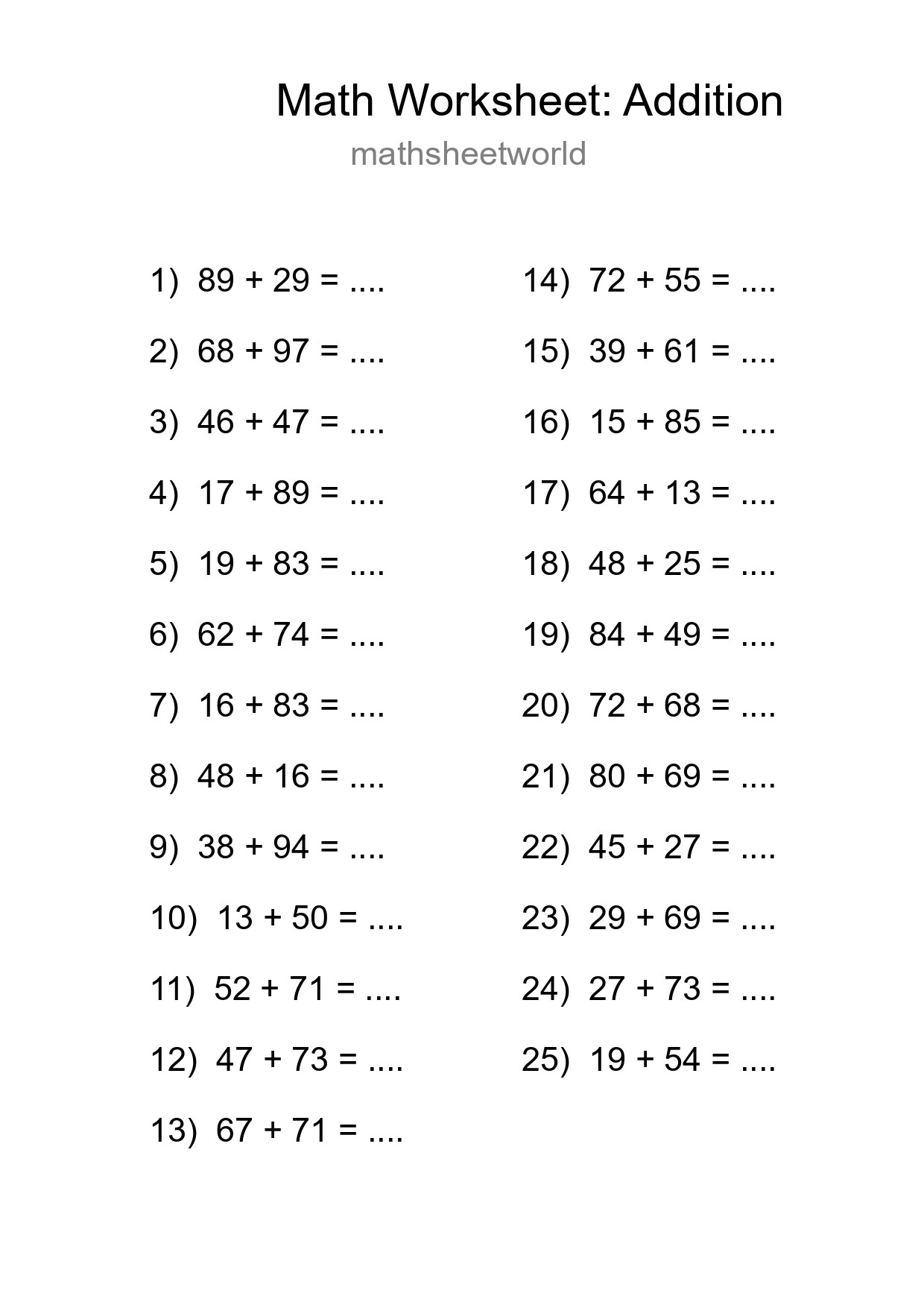 Free 25 Addition Math Worksheet For Grade 3 With Answers - Part 166