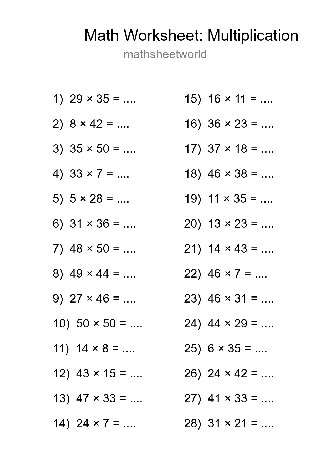 Free 28 Multiplication Math Worksheet For Grade 2 - Part 205