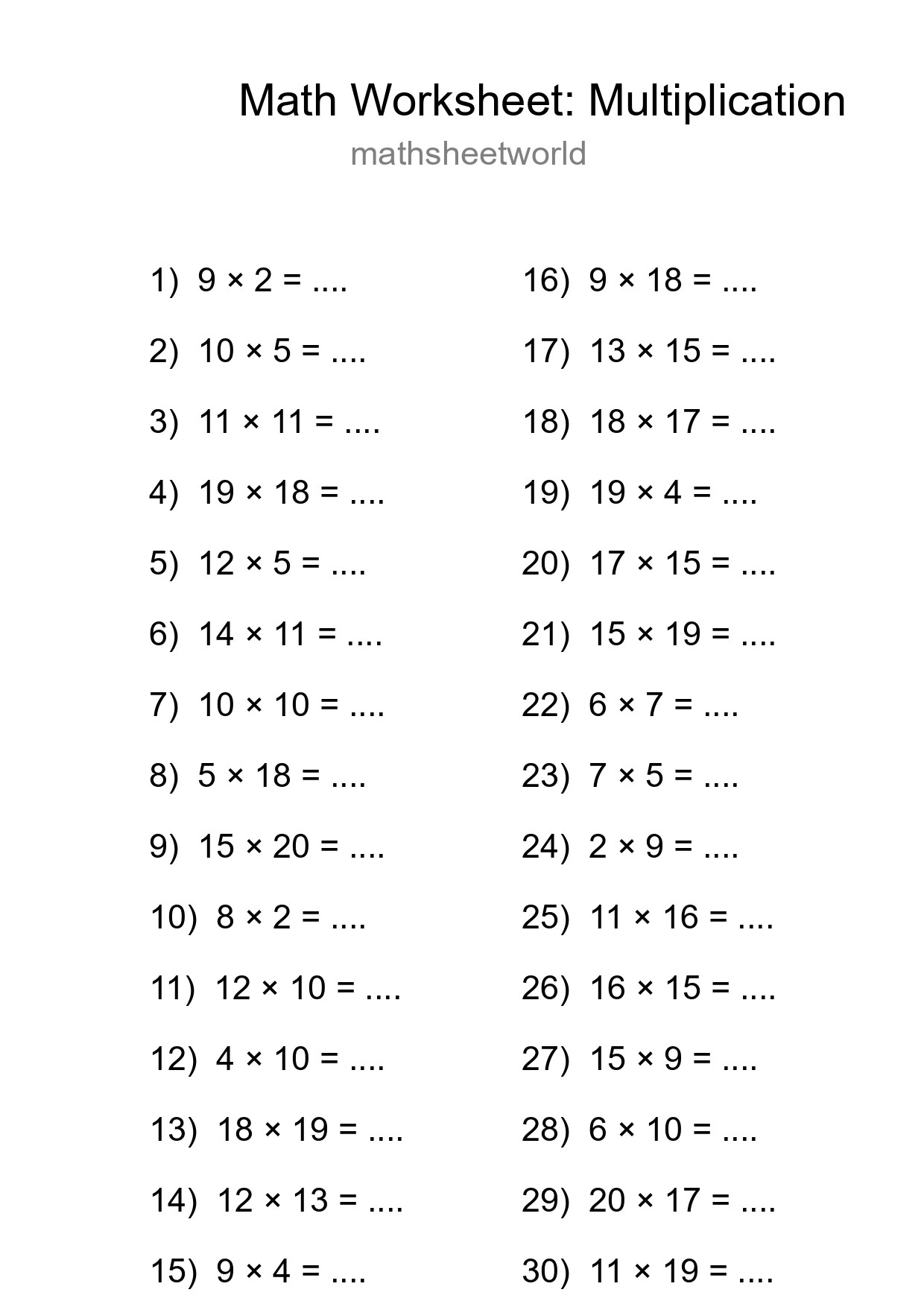Free 30 Multiplication Math Worksheet For Grade 2 - Part 172