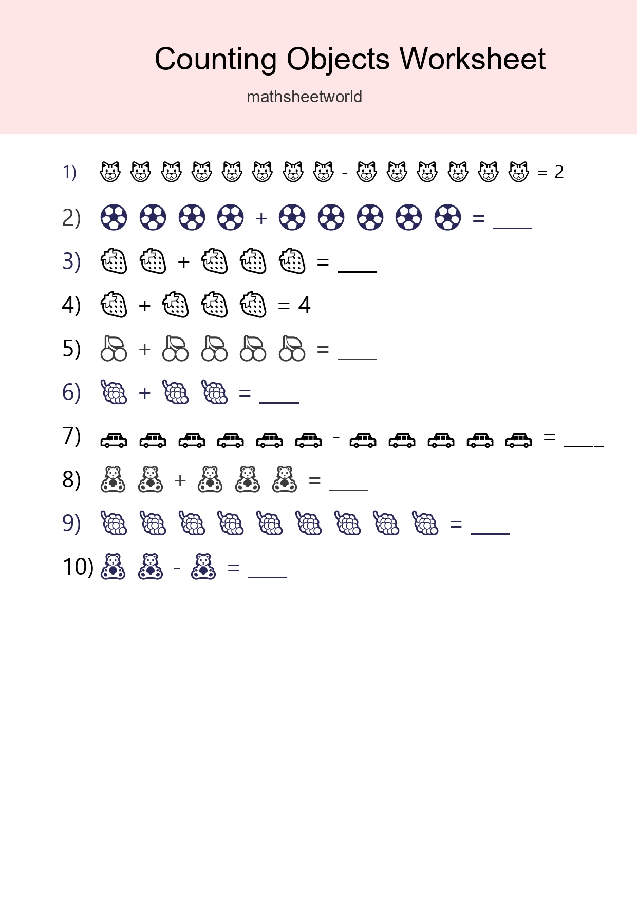 Free Counting Objects Worksheet For Kindergarten Printable - Part 69