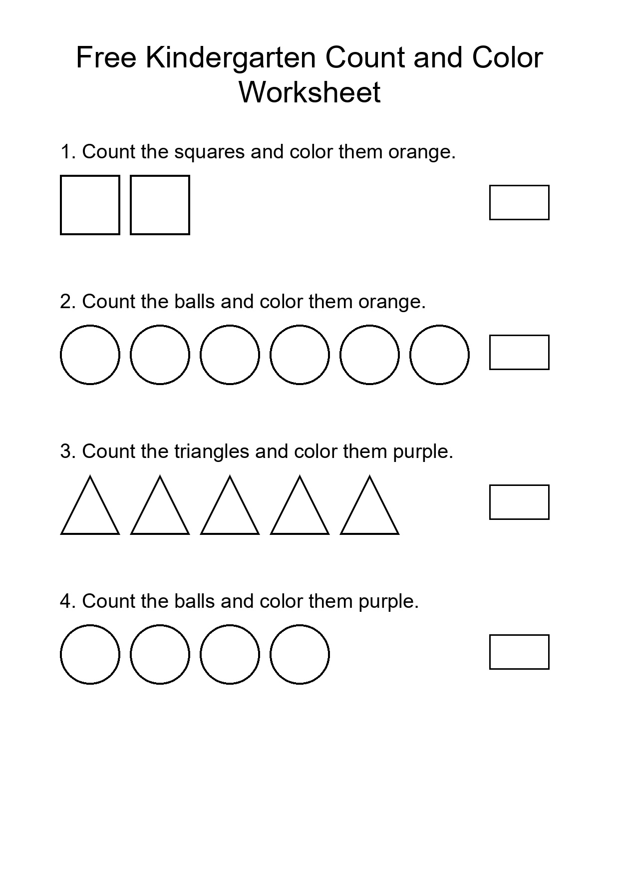 Free Kindergarten Count and Color Worksheet