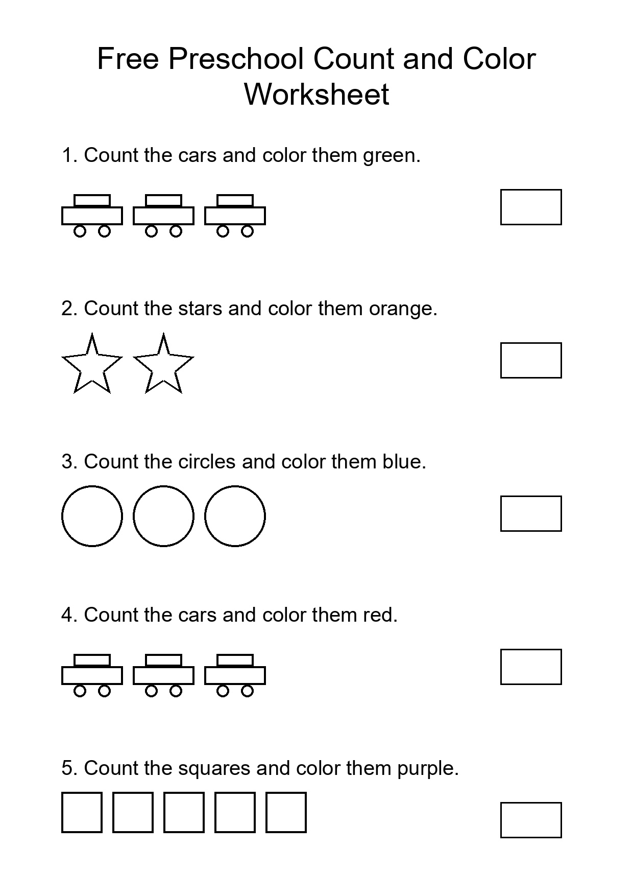 Free Preschool Count and Color Worksheet