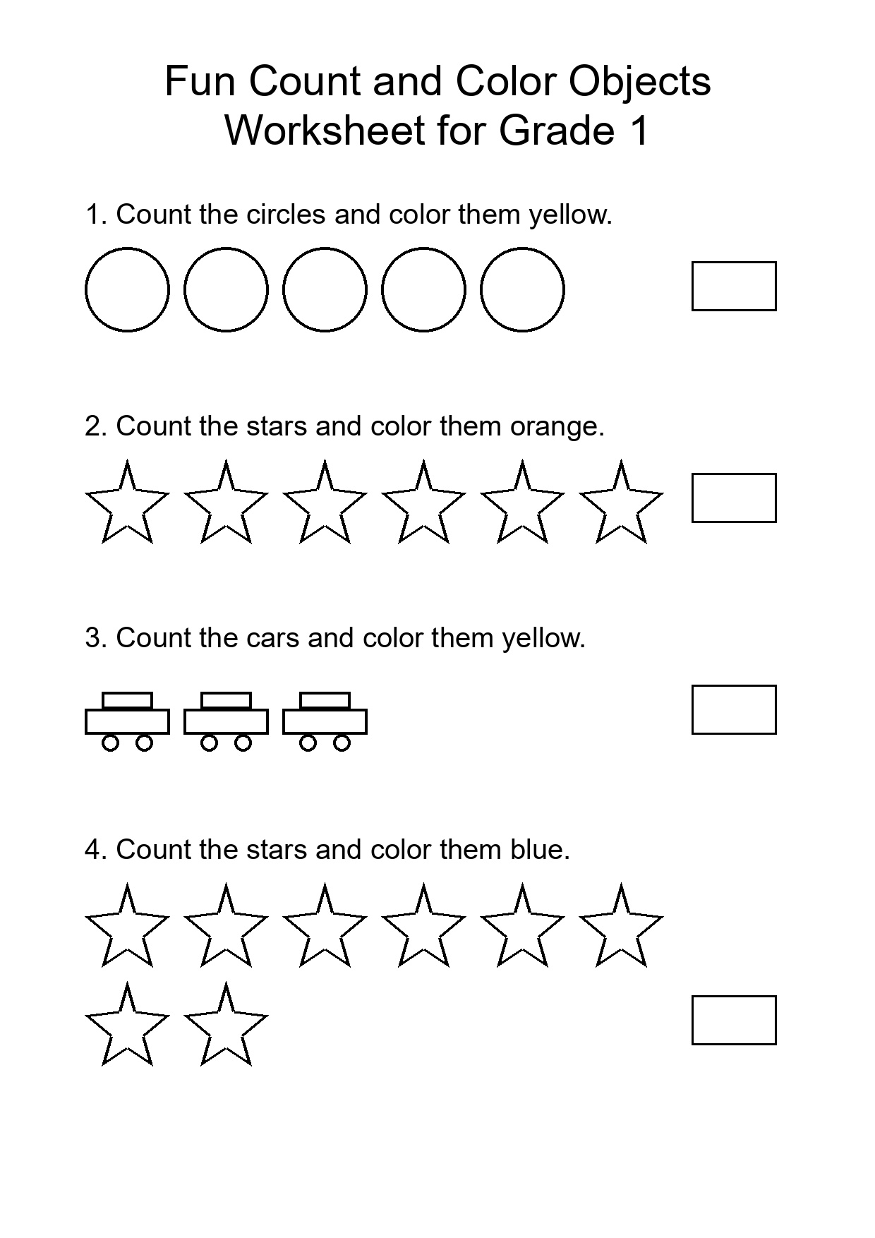 Fun Count and Color Objects Worksheet for Grade 1