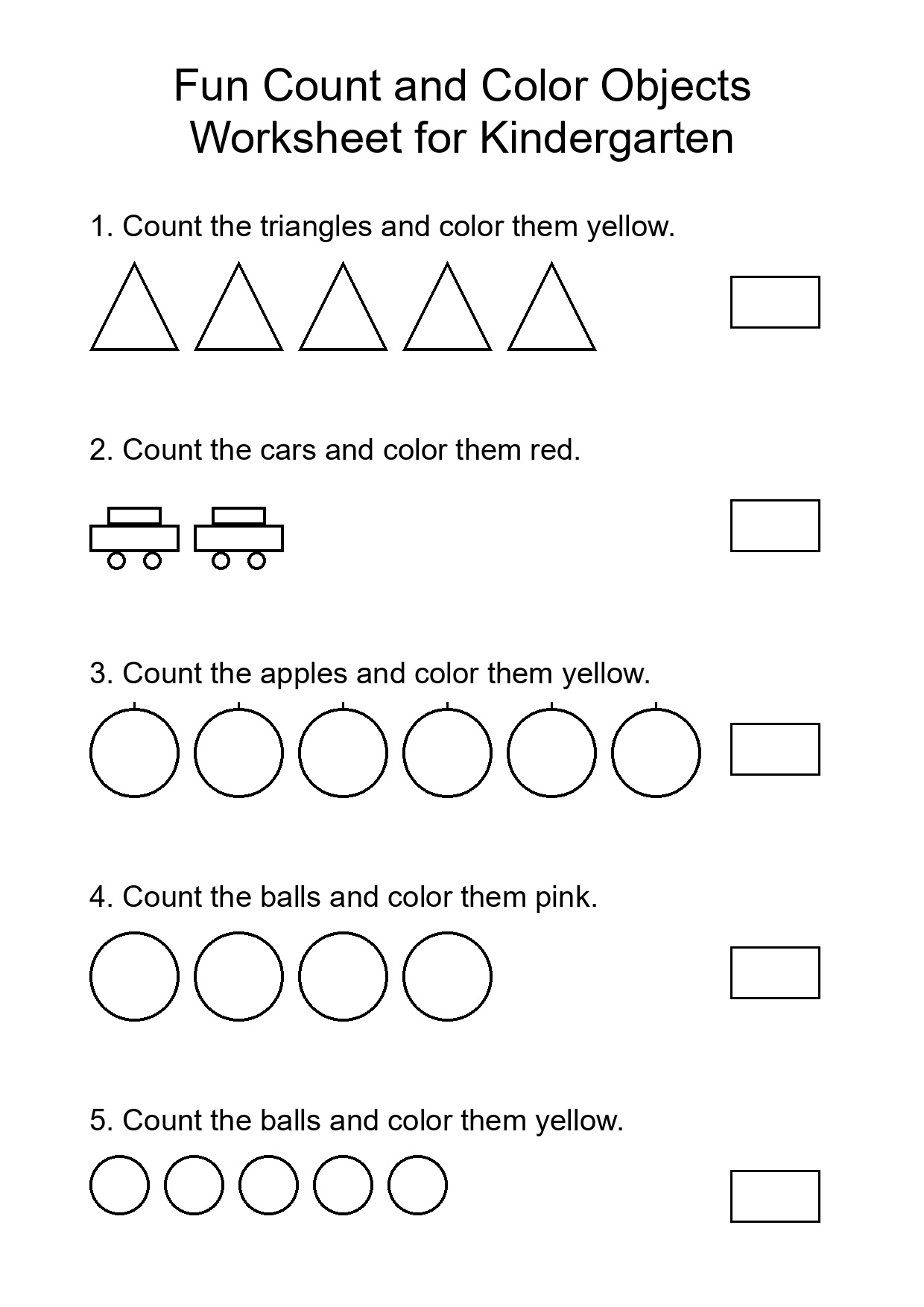 Fun Count and Color Objects Worksheet for Kindergarten