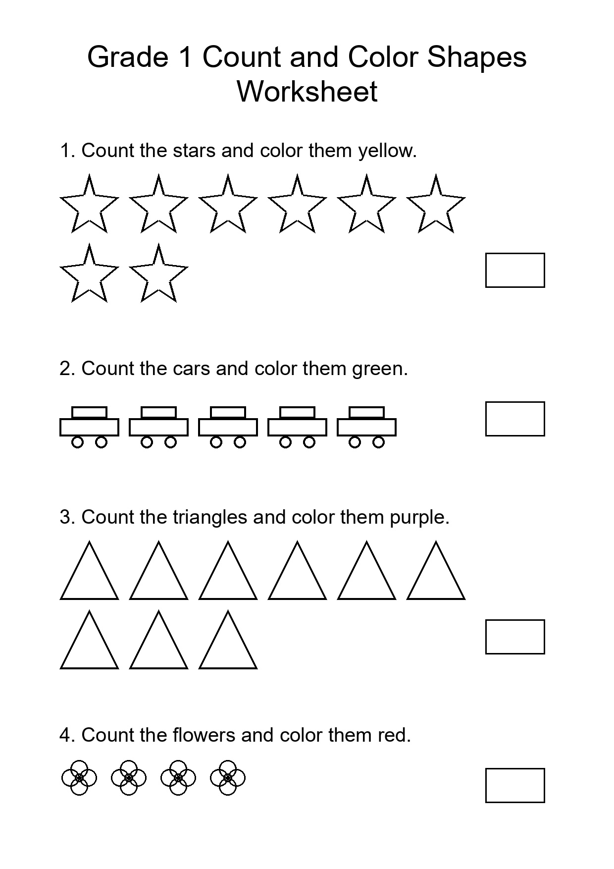 Grade 1 Count and Color Shapes Worksheet