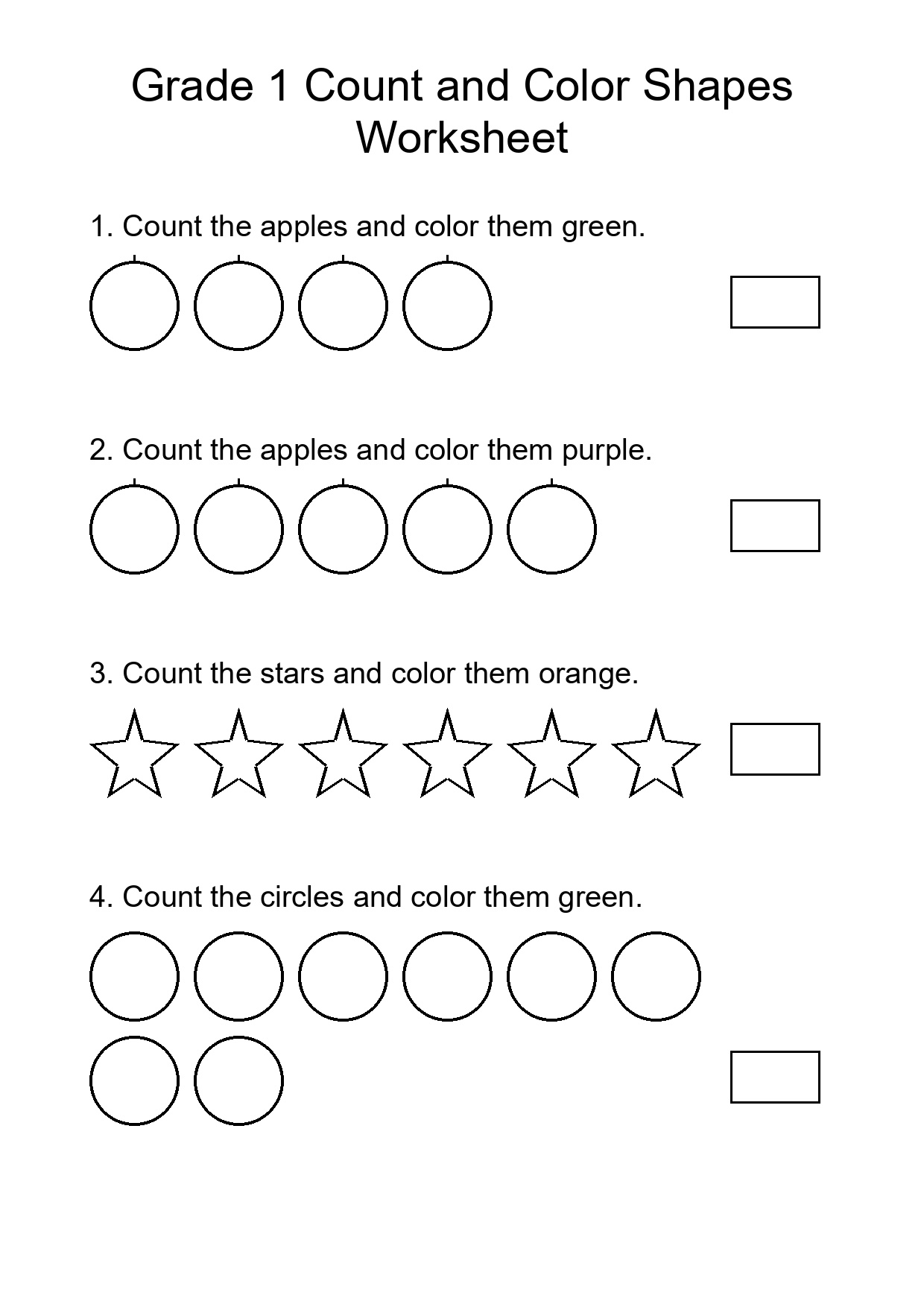 Grade 1 Count and Color Shapes Worksheet