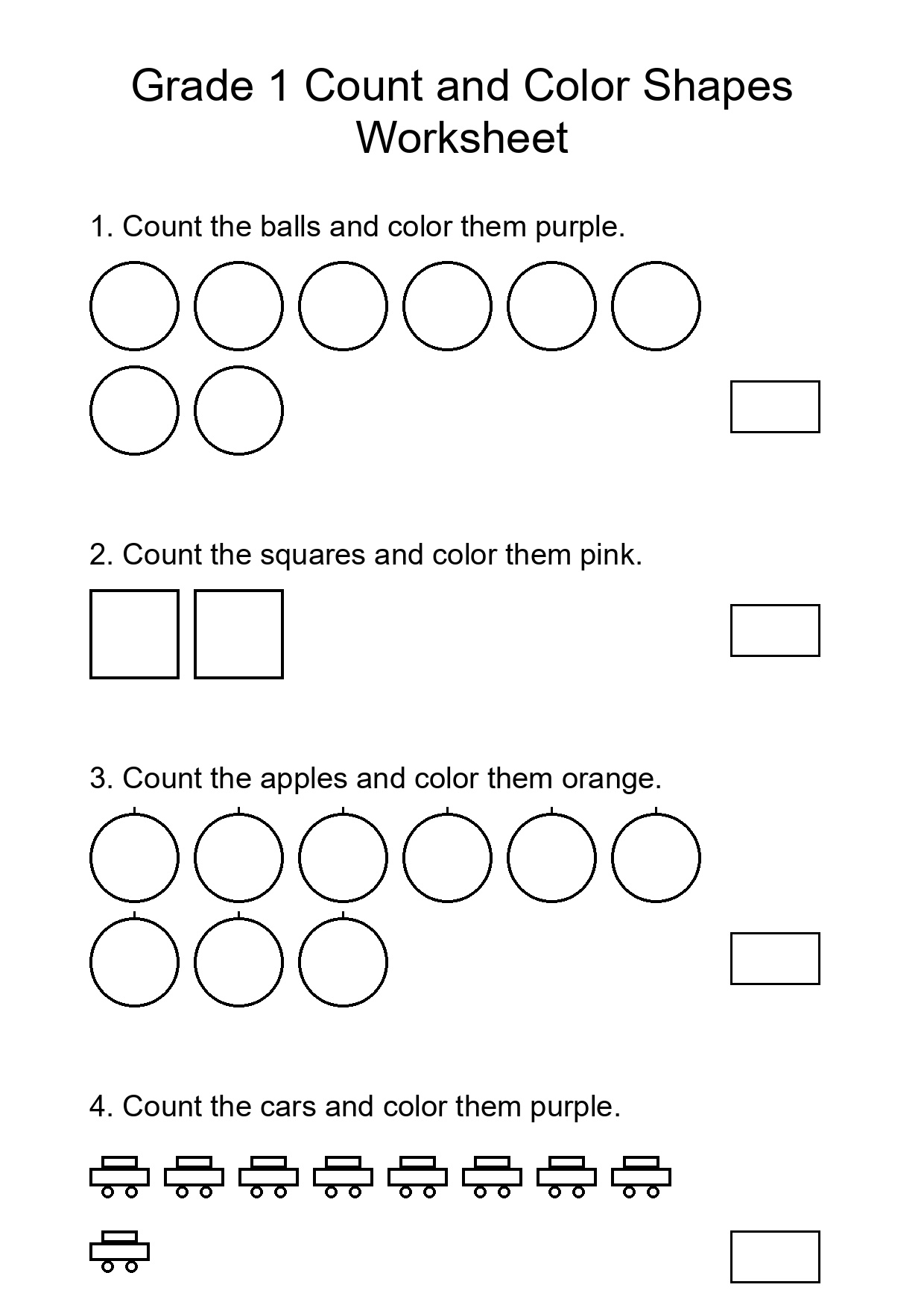 Grade 1 Count and Color Shapes Worksheet