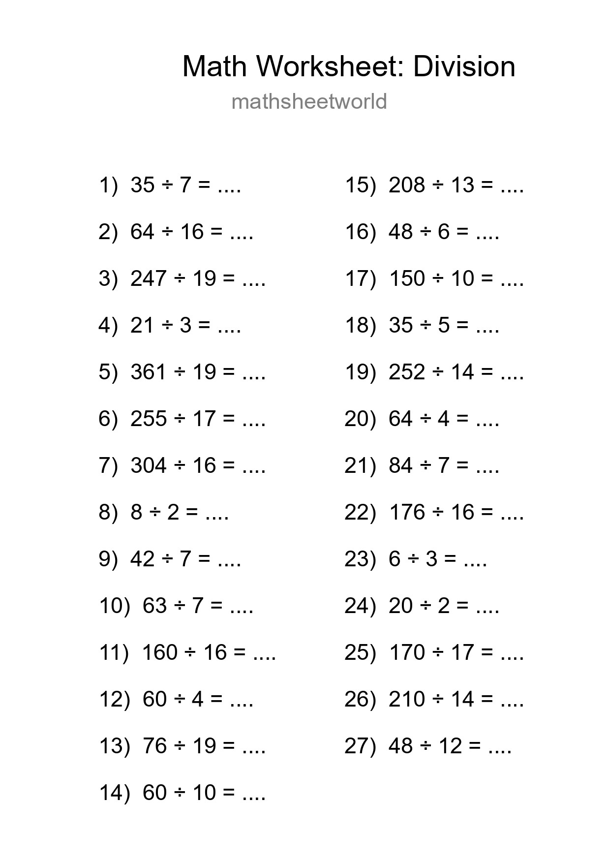 Grade 2 Division Practice Worksheet (27 Problems) - Part 92