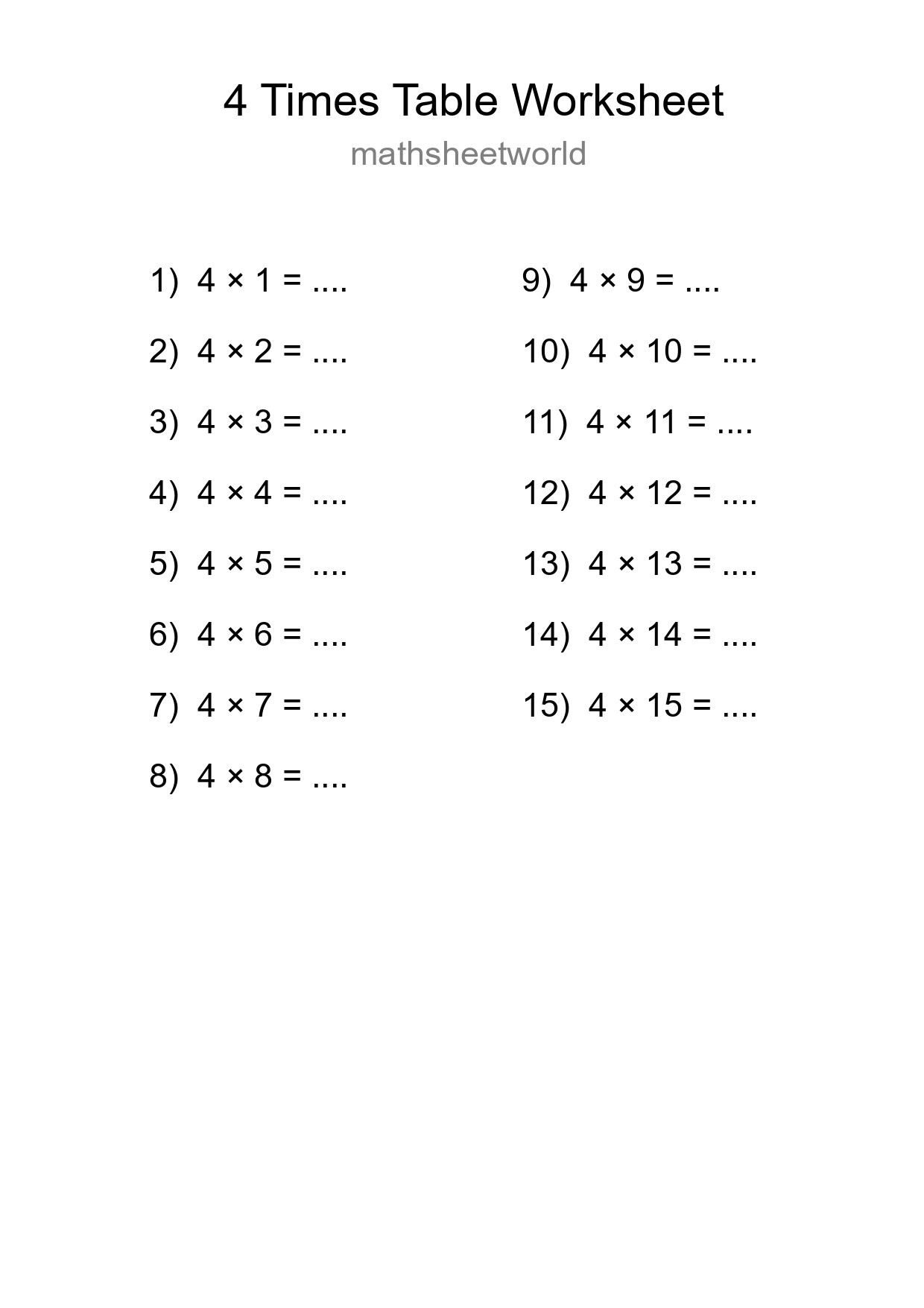 Grade 2 Multiplication Table 4 Practice - Part 119