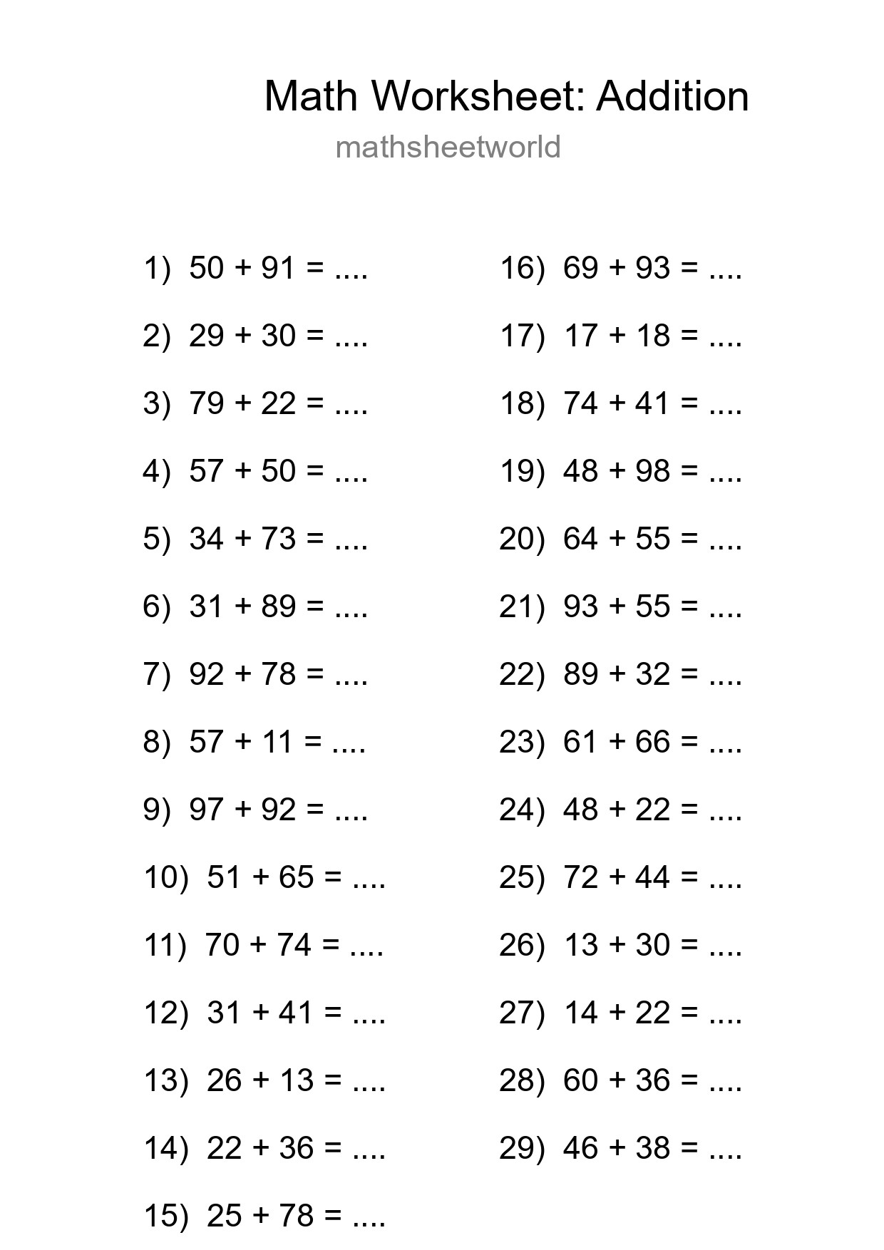 Grade 3 Addition Practice Worksheet (29 Problems) - Part 144