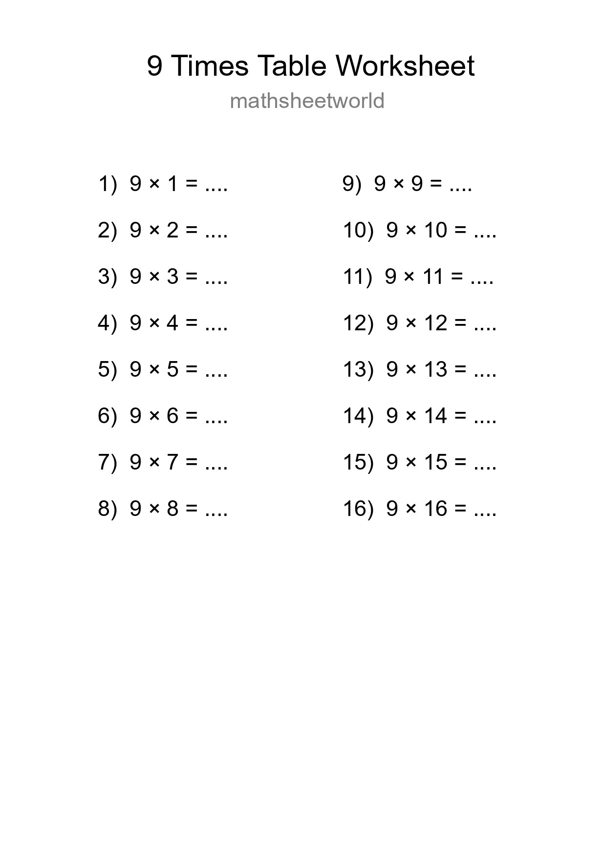 Grade 3 Multiplication Table 9 Practice - Part 130