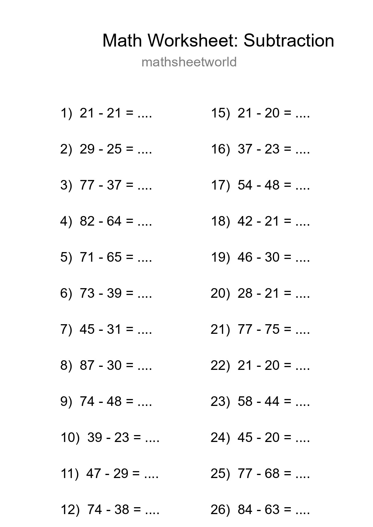 Grade 3 Subtraction Practice Worksheet (27 Problems) - Part 85