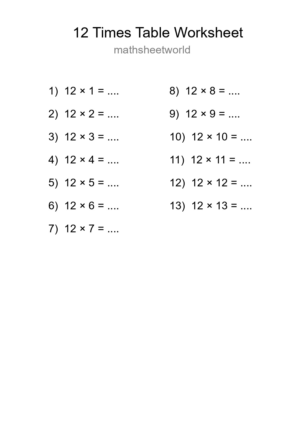 Grade 4 Multiplication Table 12 Practice - Part 108