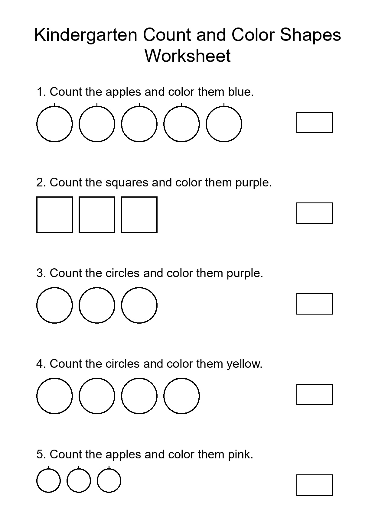 Kindergarten Count and Color Shapes Worksheet