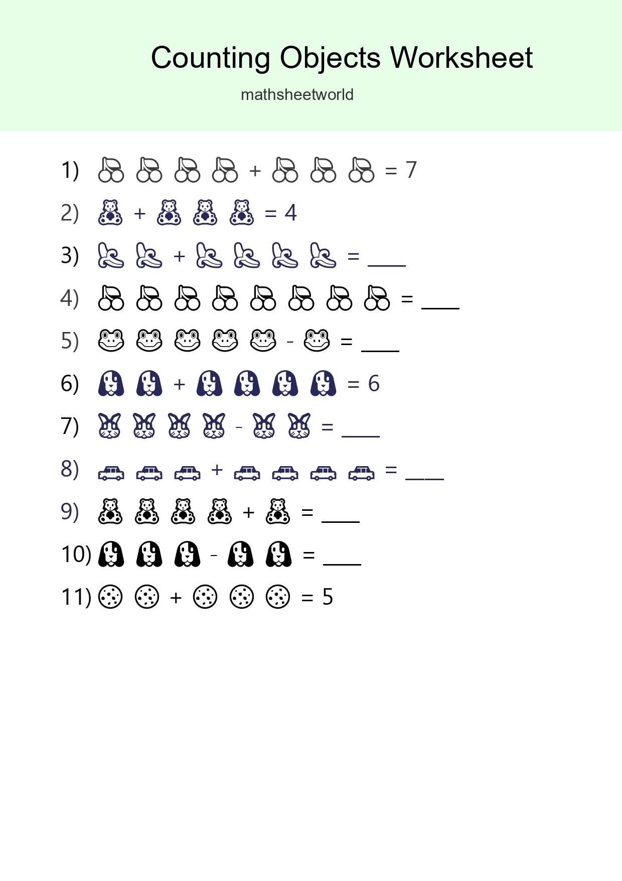 Kindergarten Count The Objects Worksheet - Part 124
