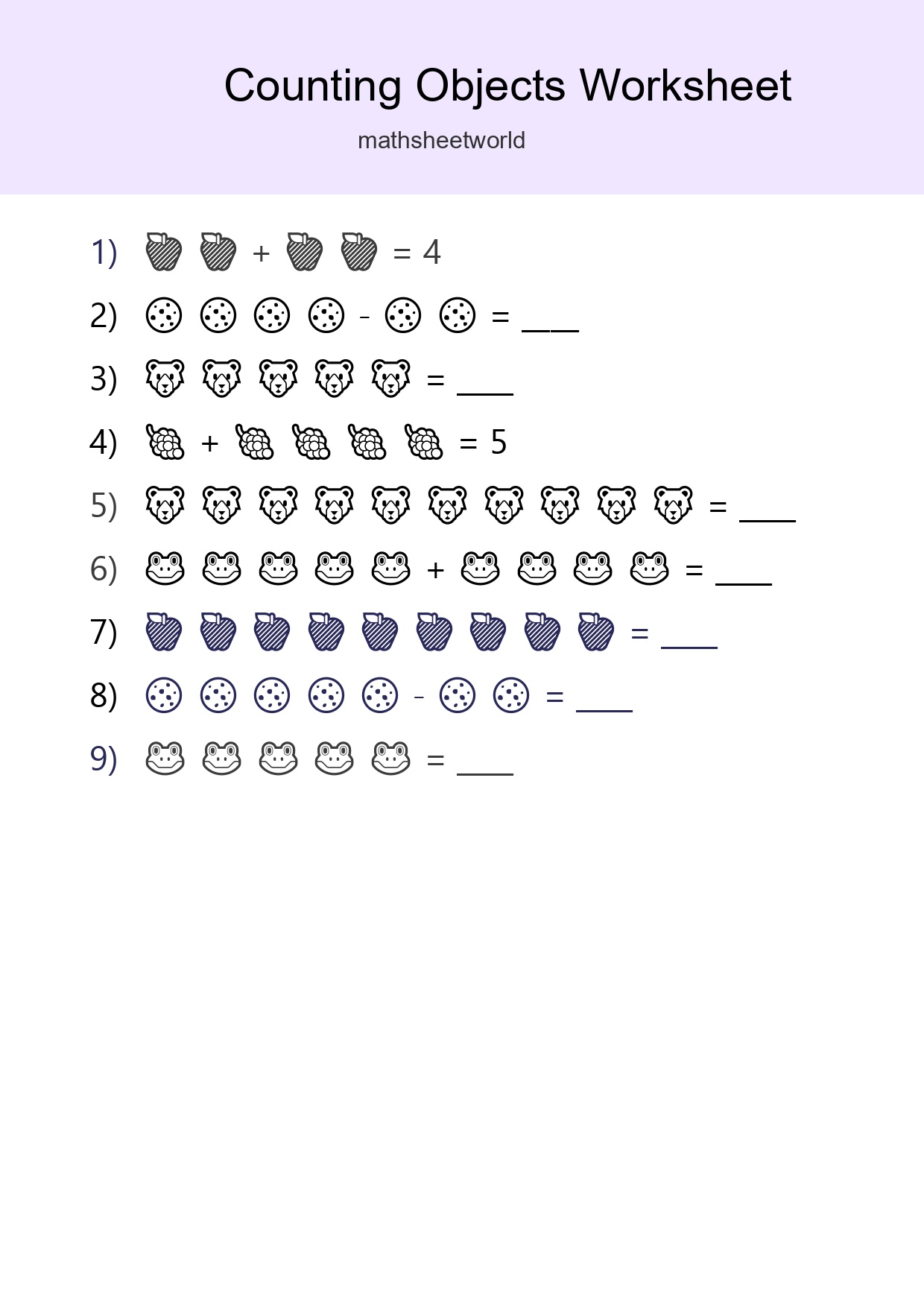 Kindergarten Count The Objects Worksheet - Part 223