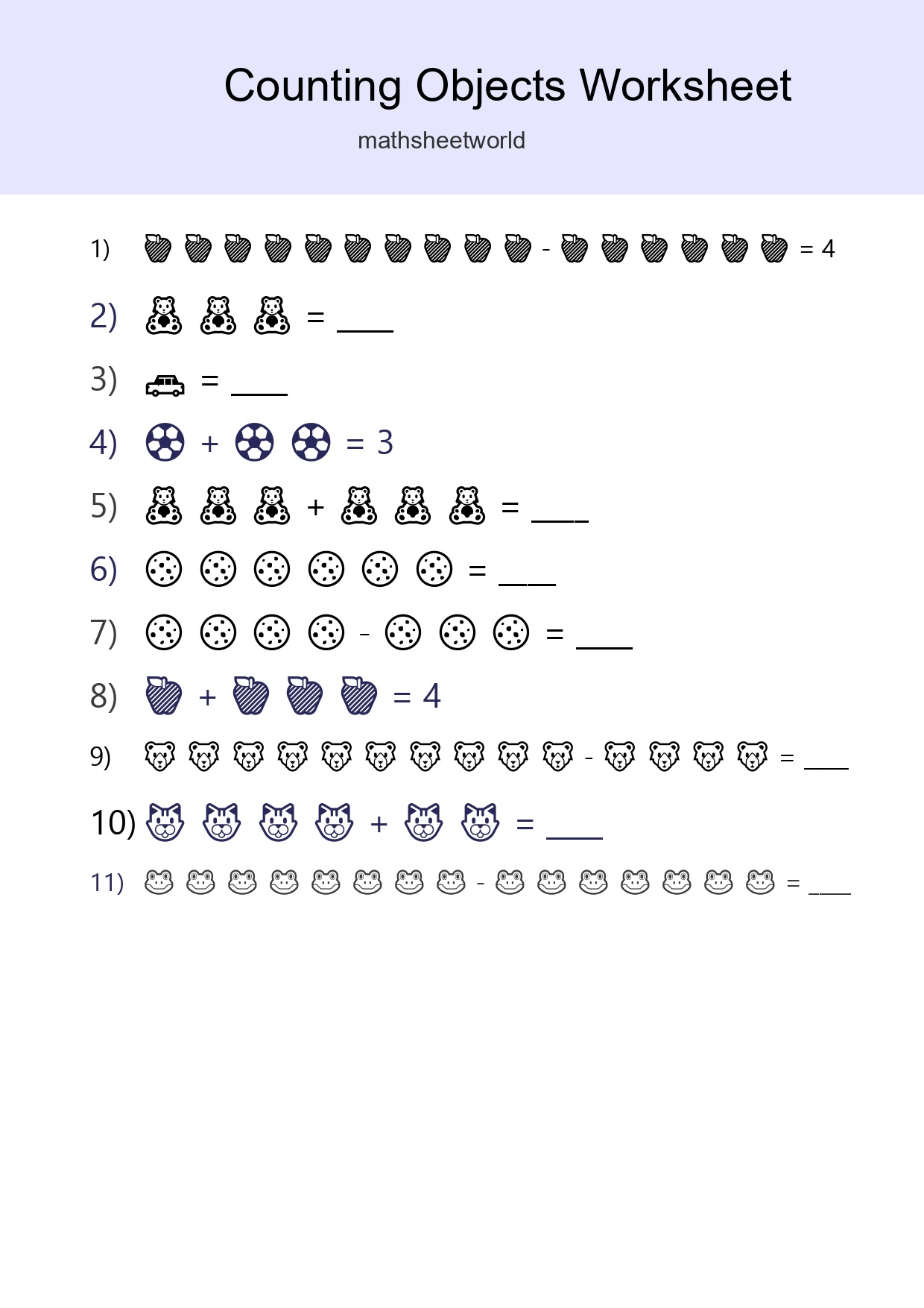 Learn Counting With Pictures Worksheet (Kindergarten) - Part 201