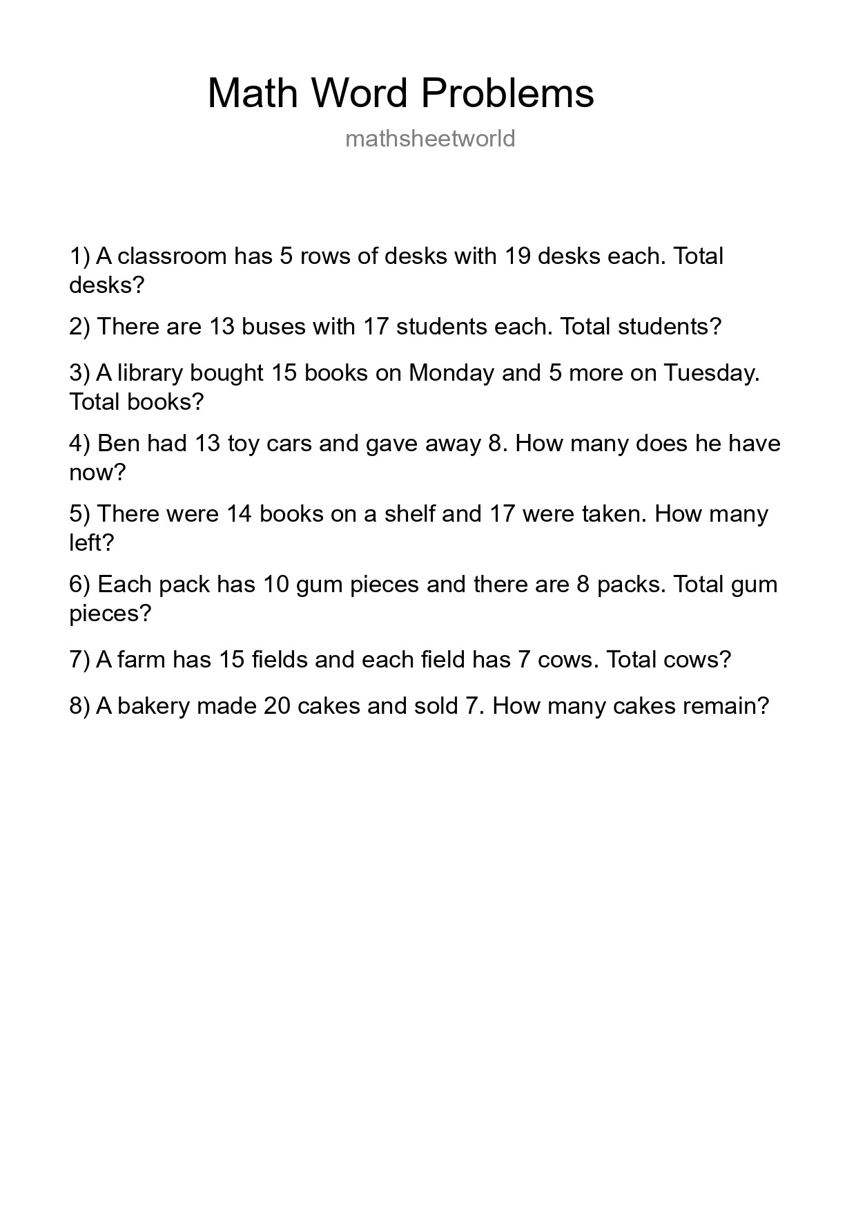 Math Word Problem Worksheet