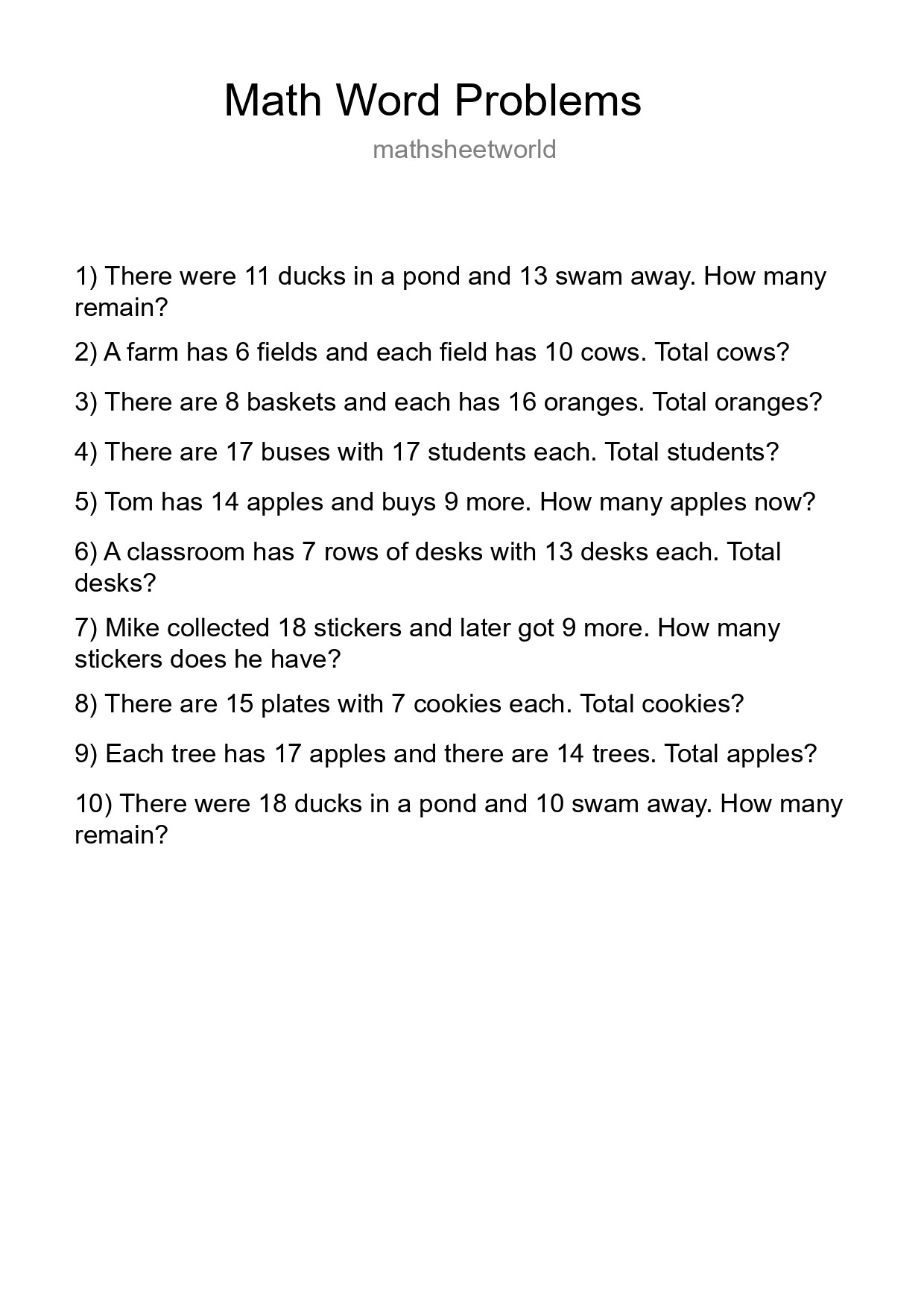 Math Word Problem Worksheet