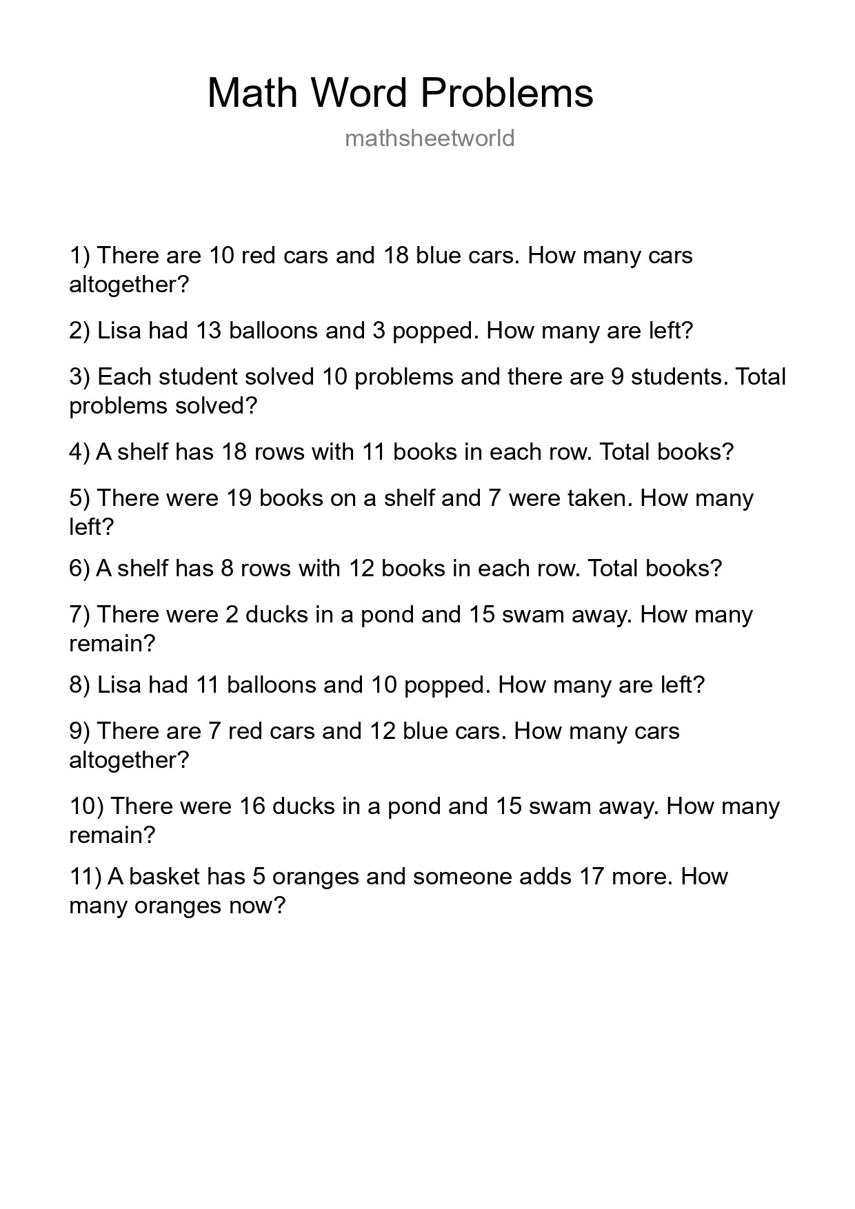 Math Word Problem Worksheet