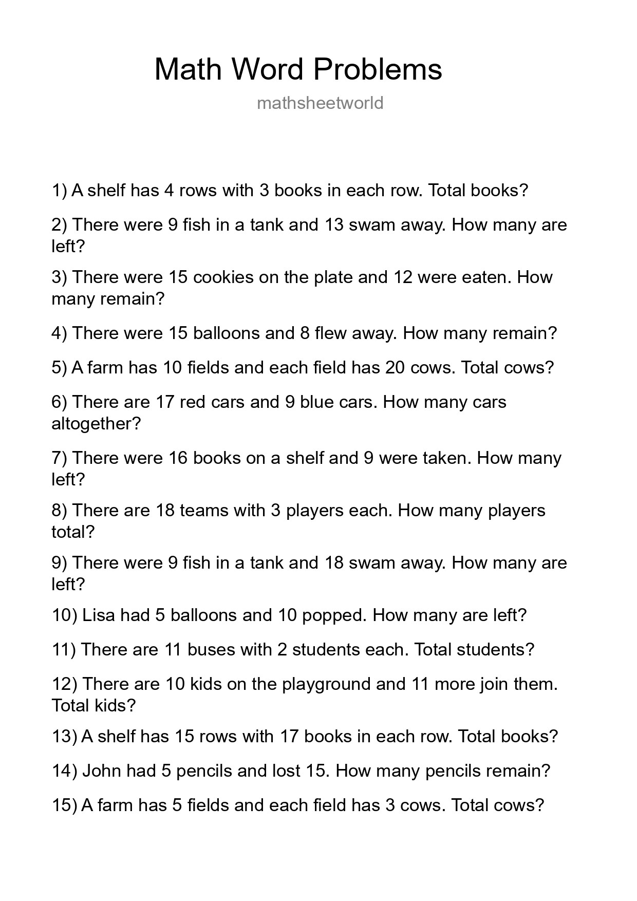 Math Word Problem Worksheet