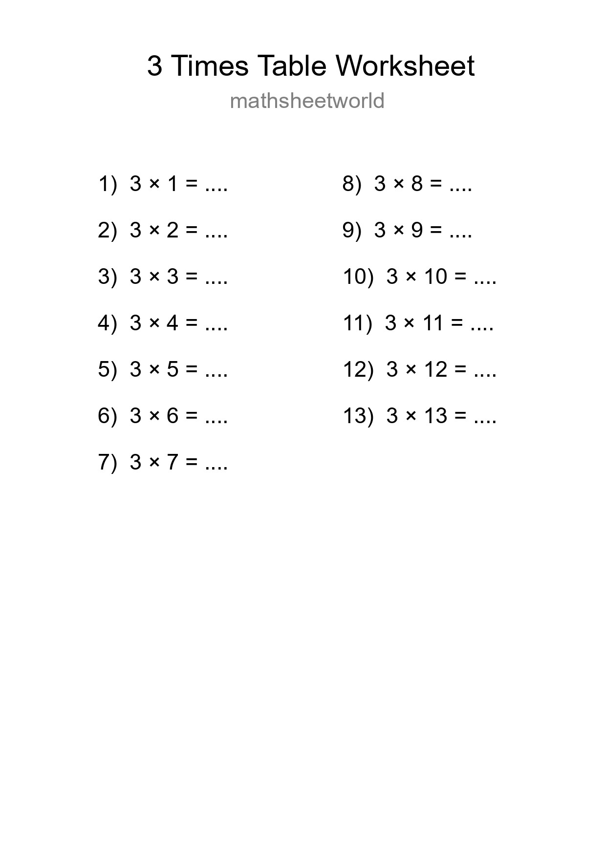 Printable 3 Times Table Worksheet For Grade 2 - Part 185