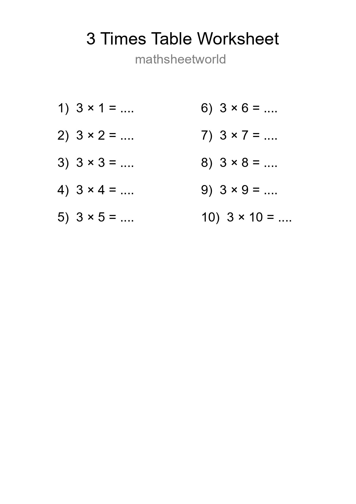 Printable 3 Times Table Worksheet For Grade 2 - Part 31