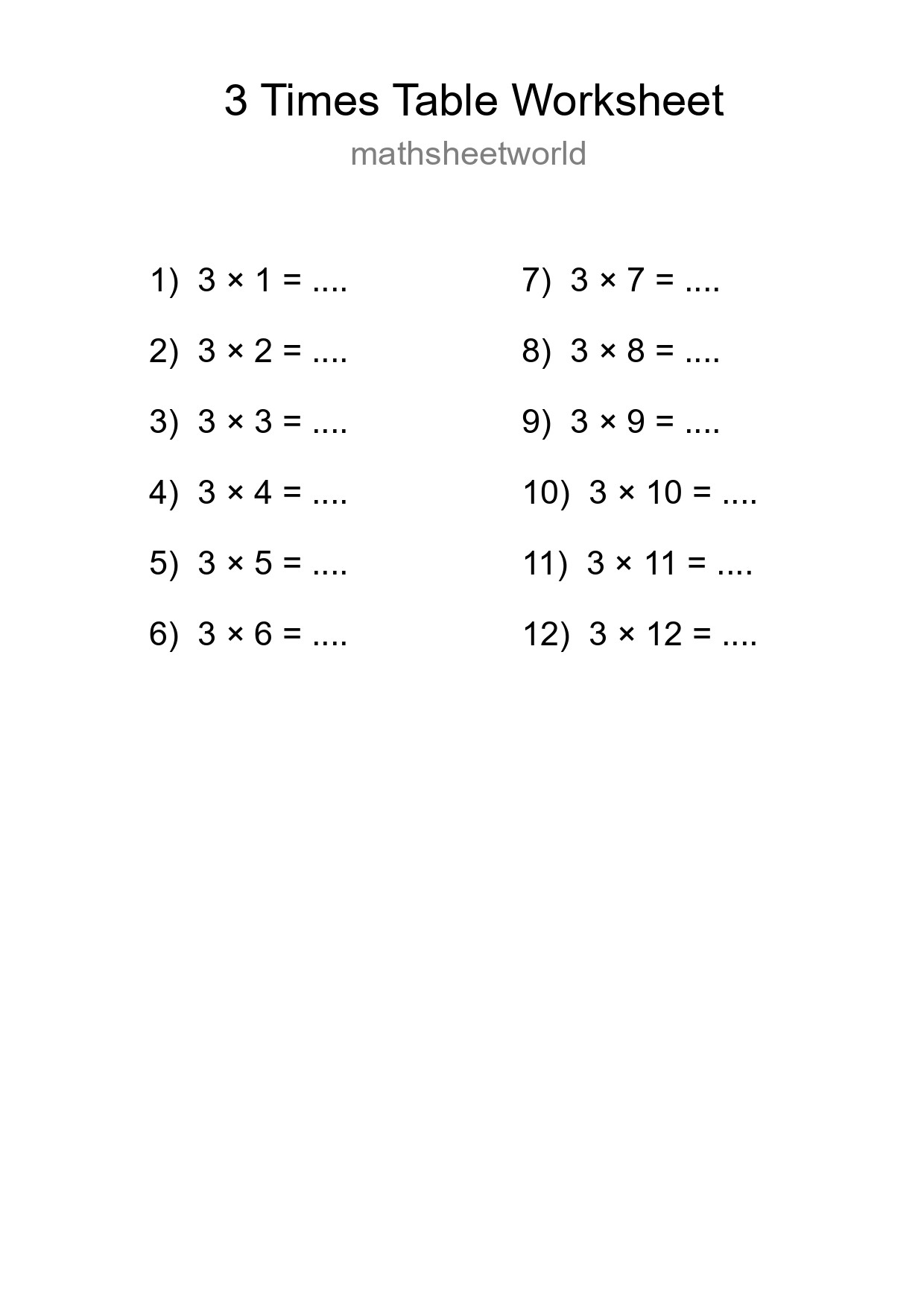 Printable 3 Times Table Worksheet For Grade 2 - Part 75