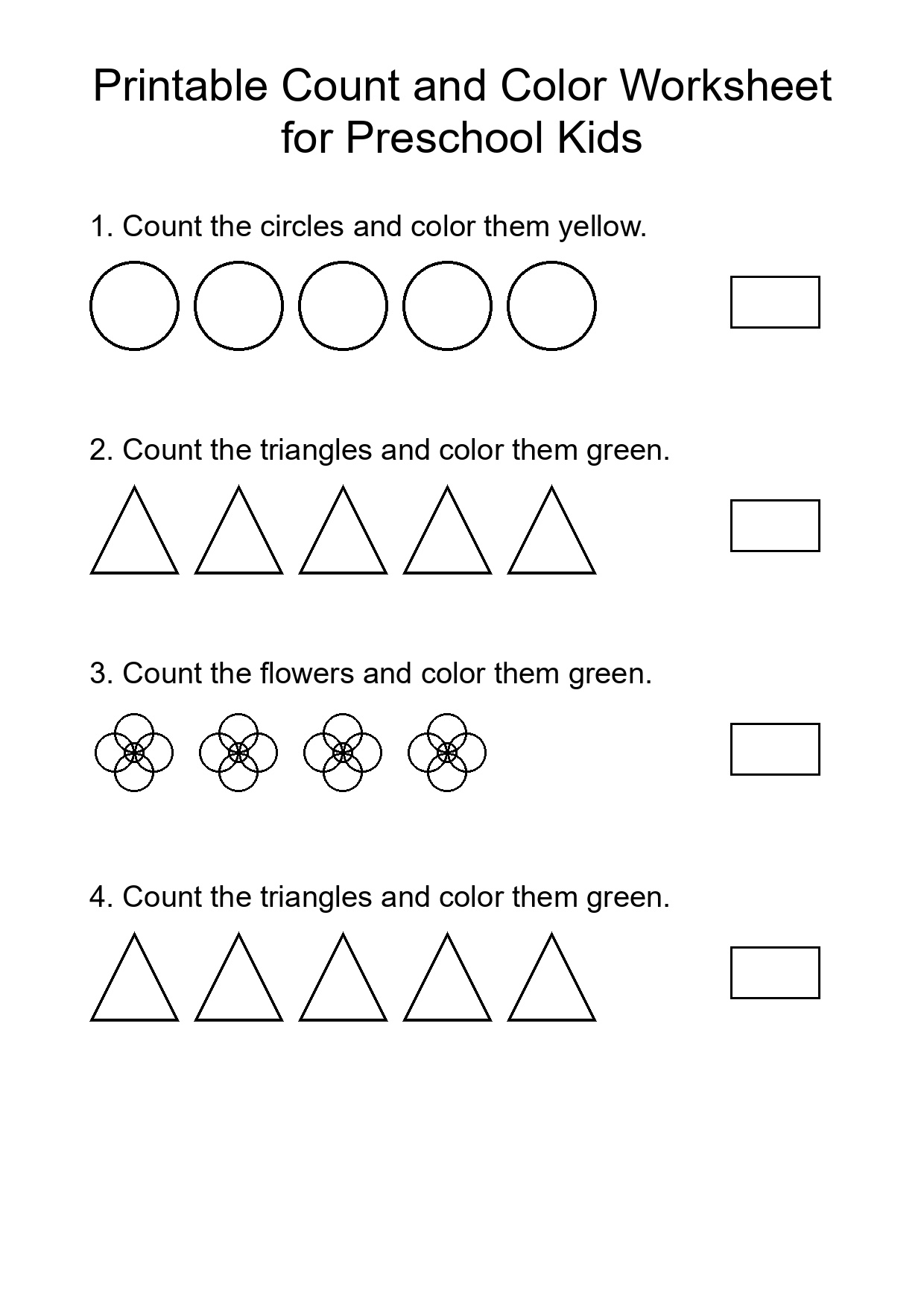 Printable Count and Color Worksheet for Preschool Kids