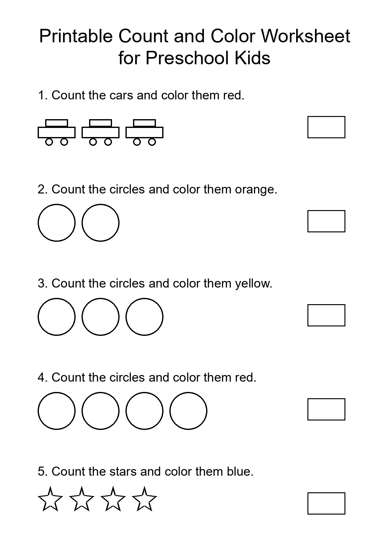 Printable Count and Color Worksheet for Preschool Kids