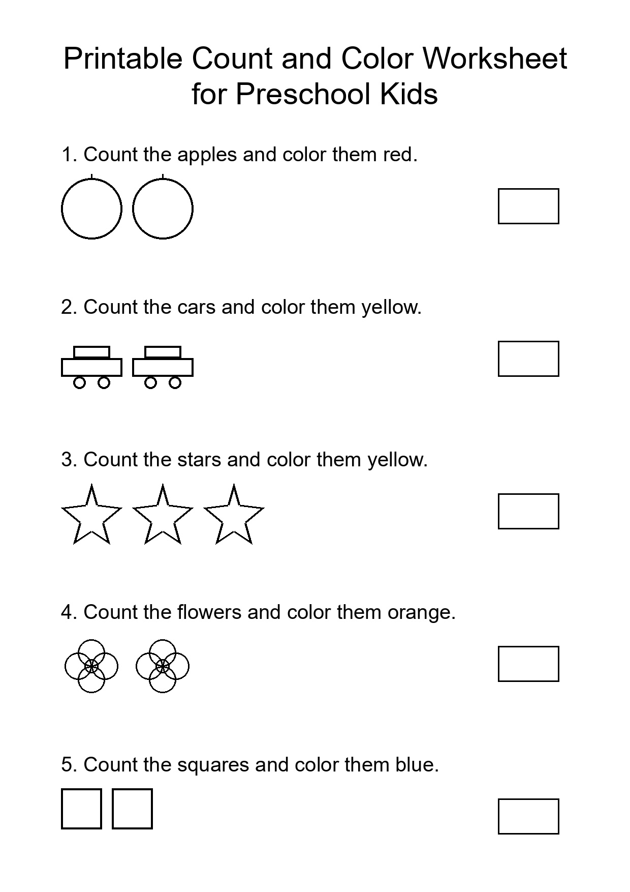 Printable Count and Color Worksheet for Preschool Kids